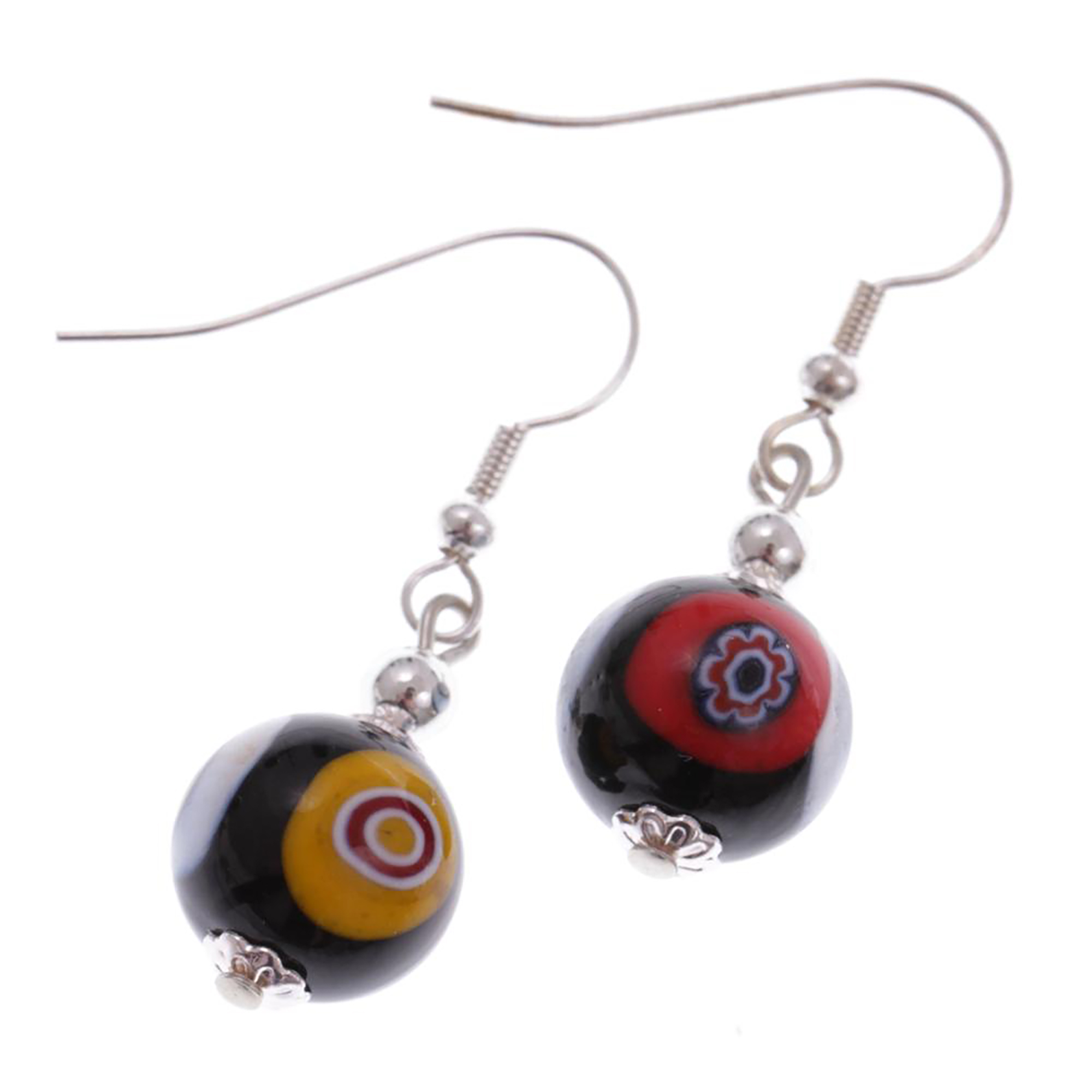 Murano Glas Ohrhaken "Black Mille Fiori 13" Ohrschmuck Ohrhänger-bunt-silber