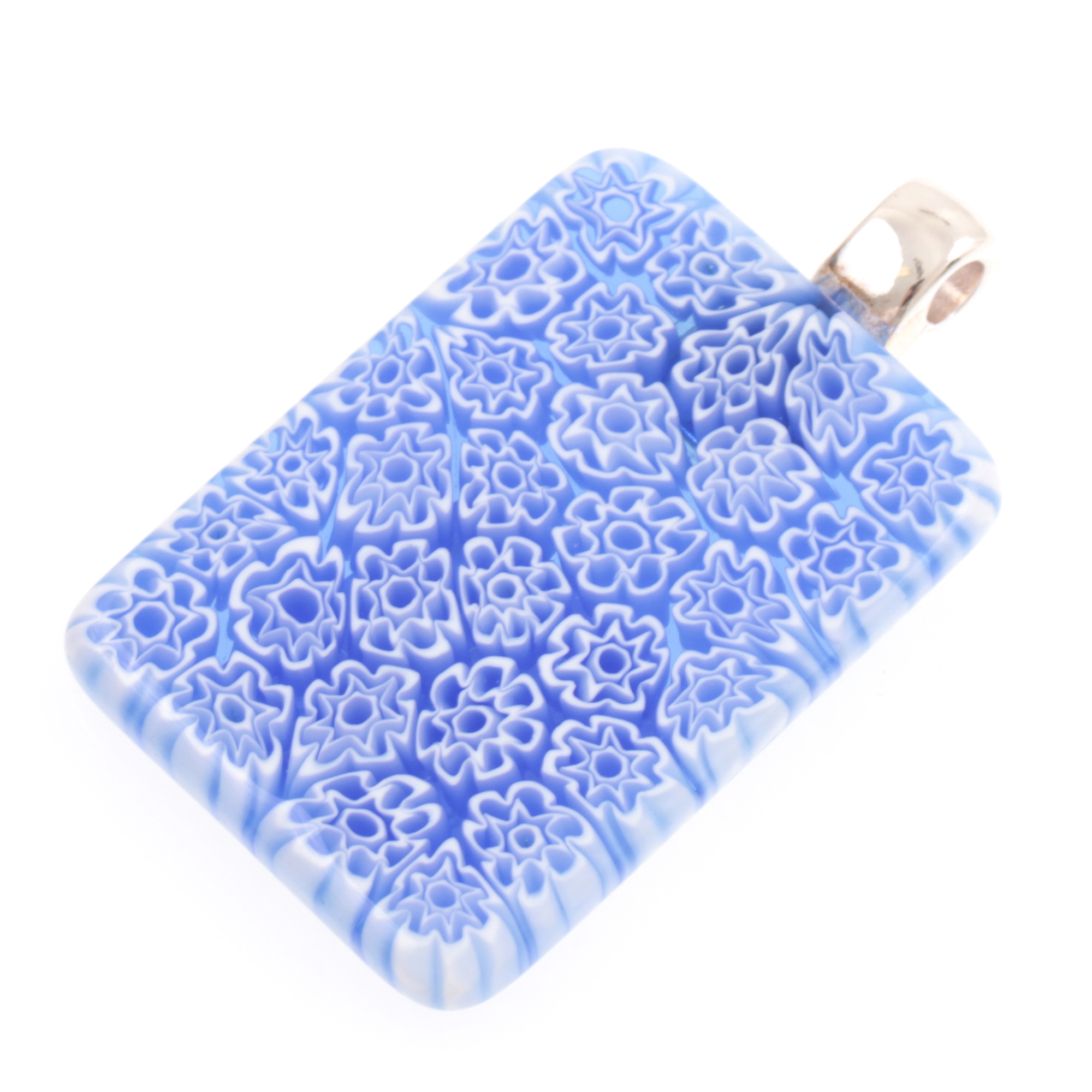 Rechteck Anhänger "Ameno" Murano Glas Mille Fiori - hellblau