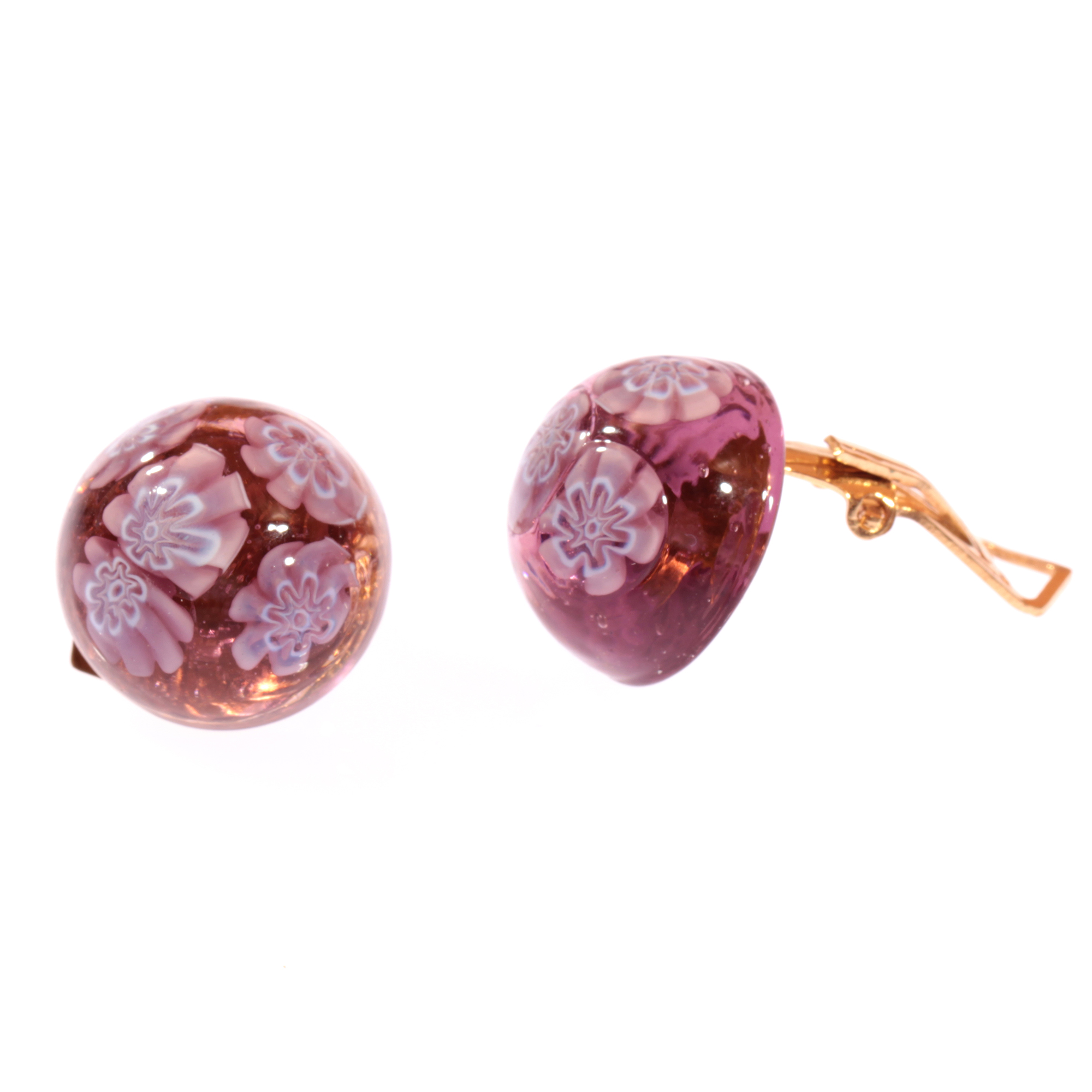 Murano Glas Ohrclip "Mille Fiori" amethist
