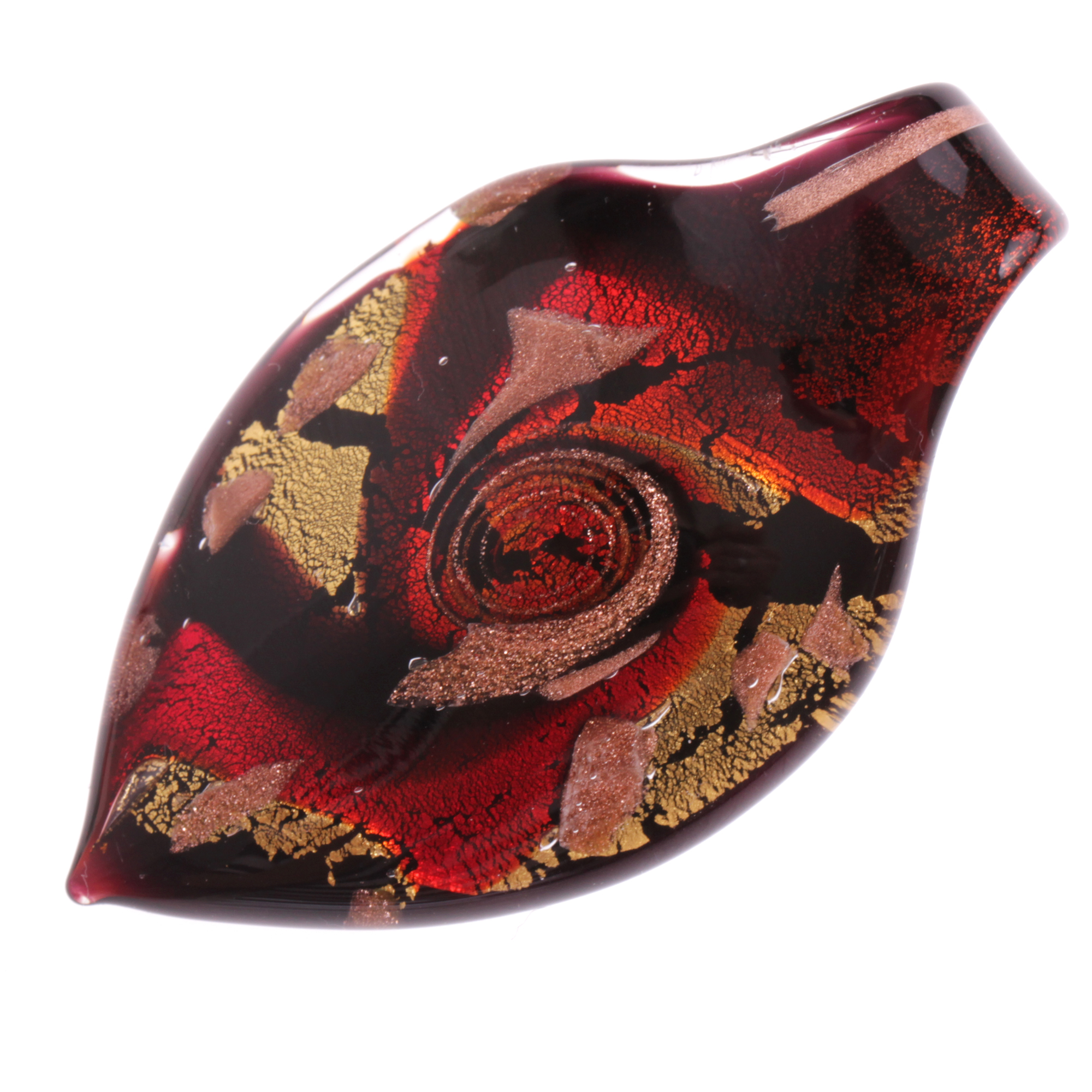 Ein großes Murano Glas Blatt "Pala Grande" Anhänger-schw rot gold