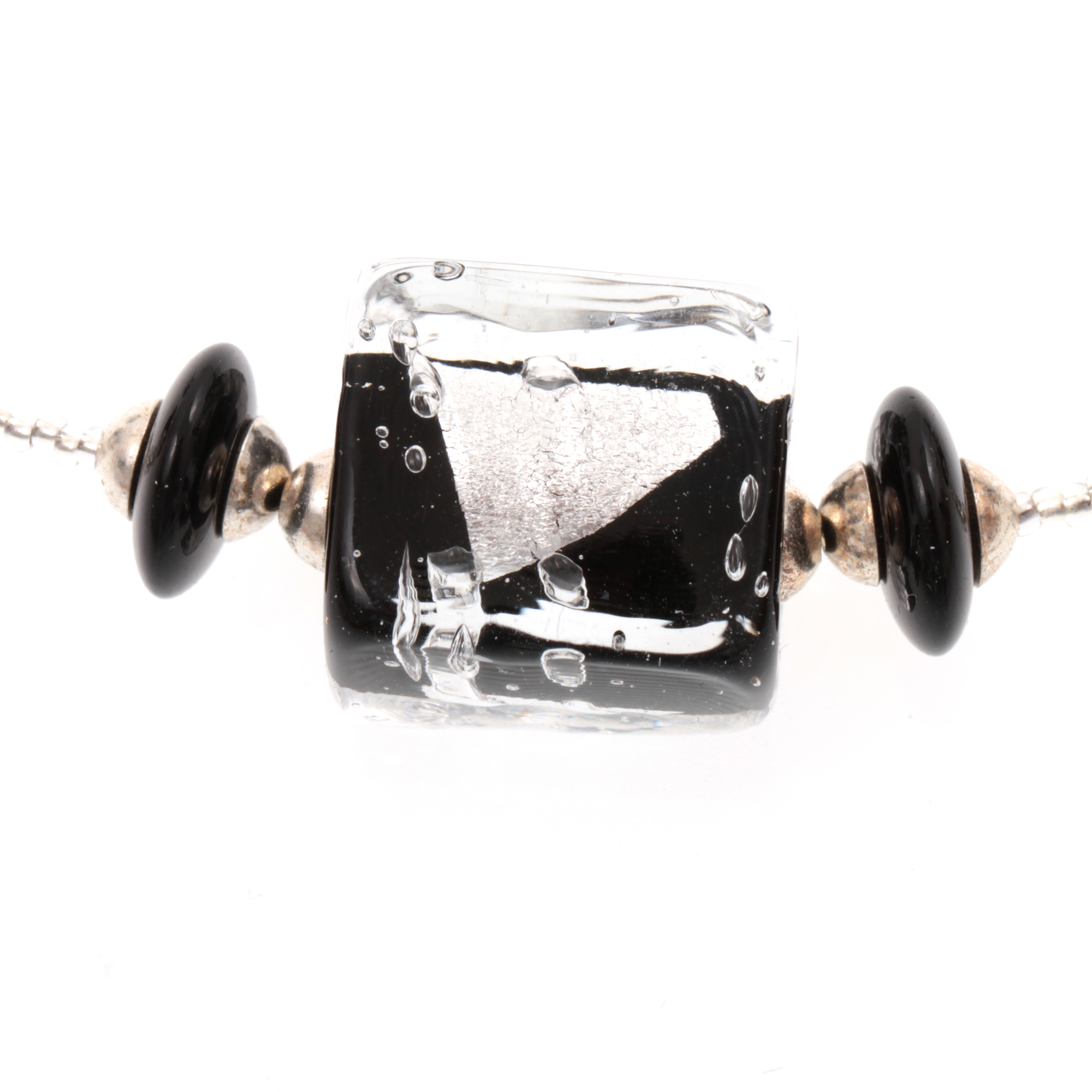 Murano Glas Collier "Cintia" Halskette-schwarz-silber