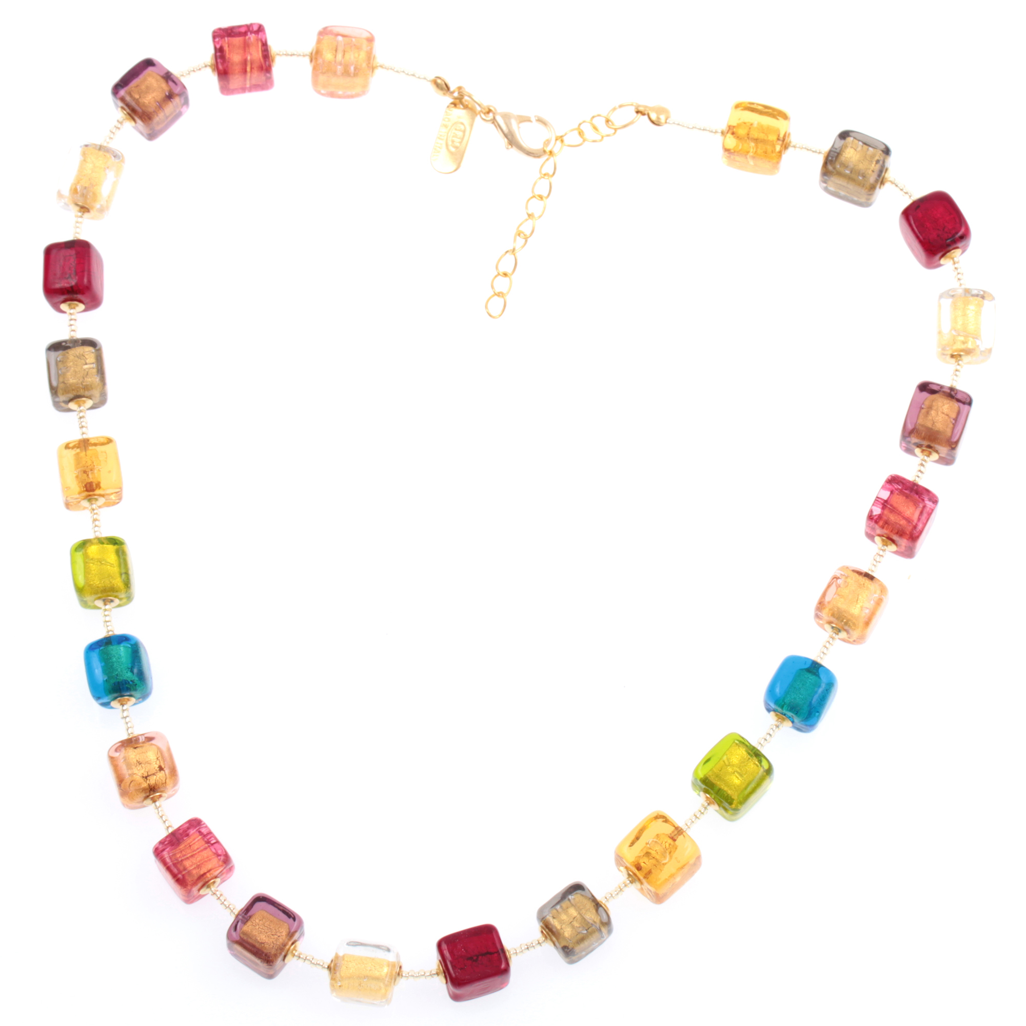 Murano Glas Collier "Quadro"-bunt-gold