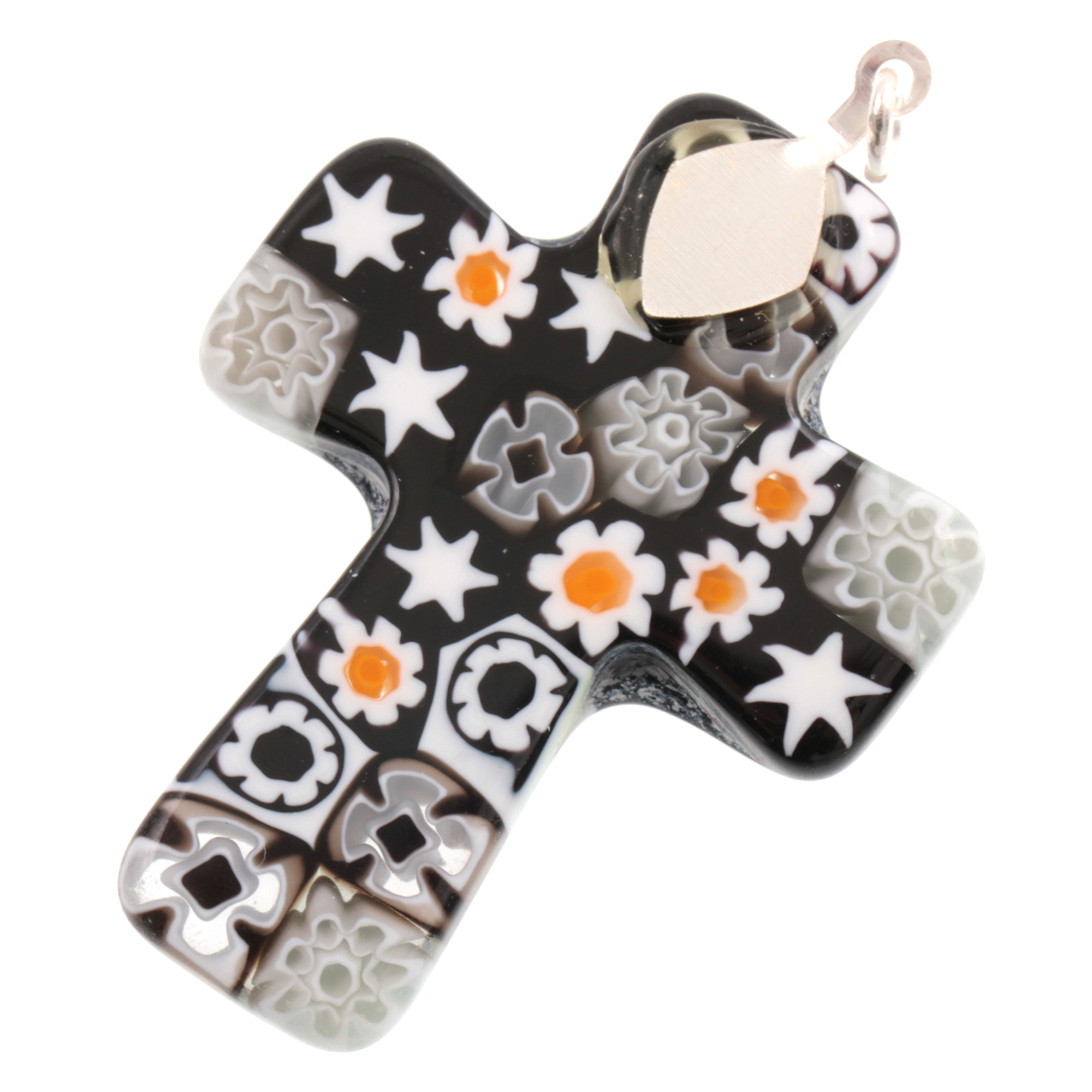 Murano Glas Kreuz Modell "Grand Rood" Mille Fiori-schwarz-weiss
