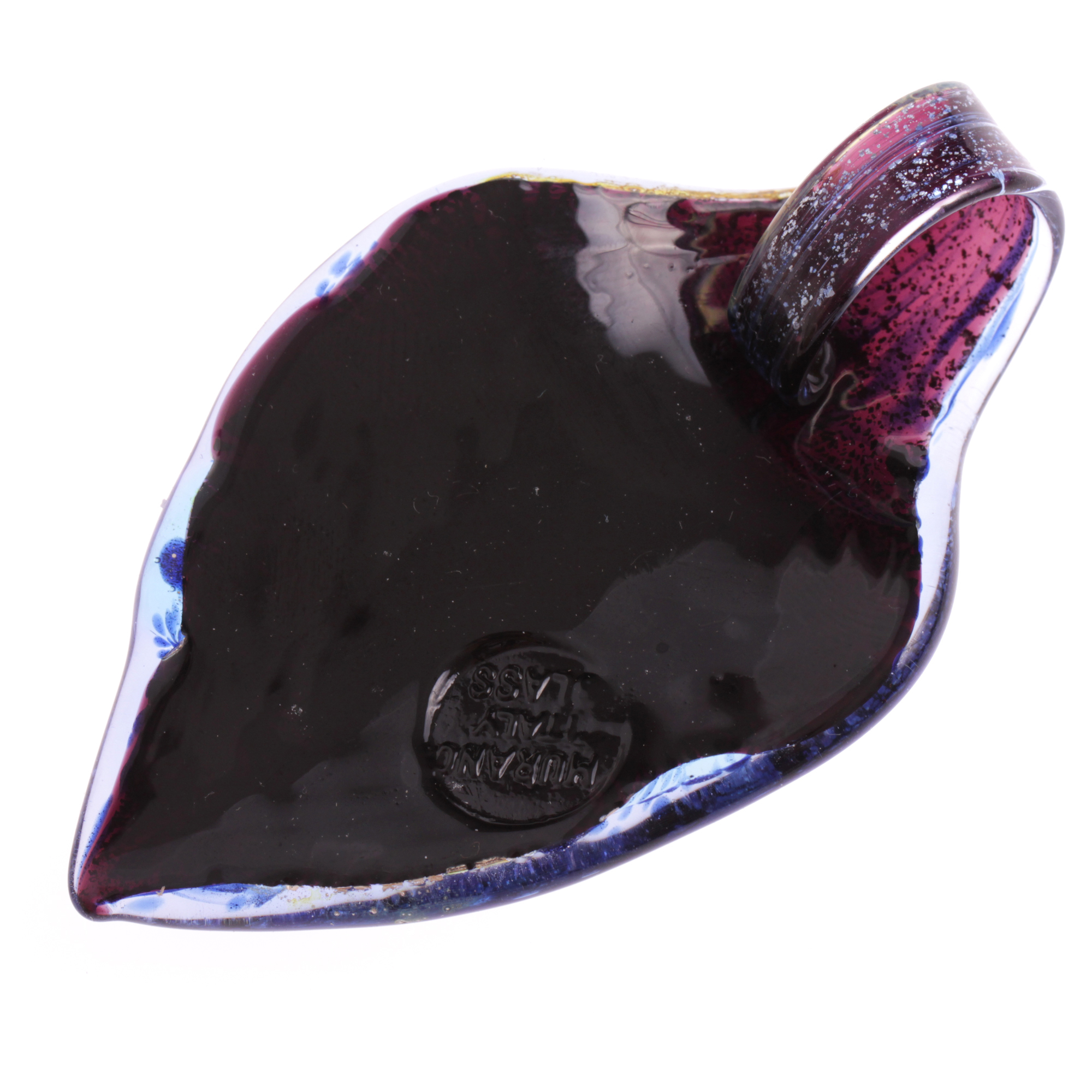 Ein großes Murano Glas Blatt "Pala Grande" Anhänger-blau aventurin