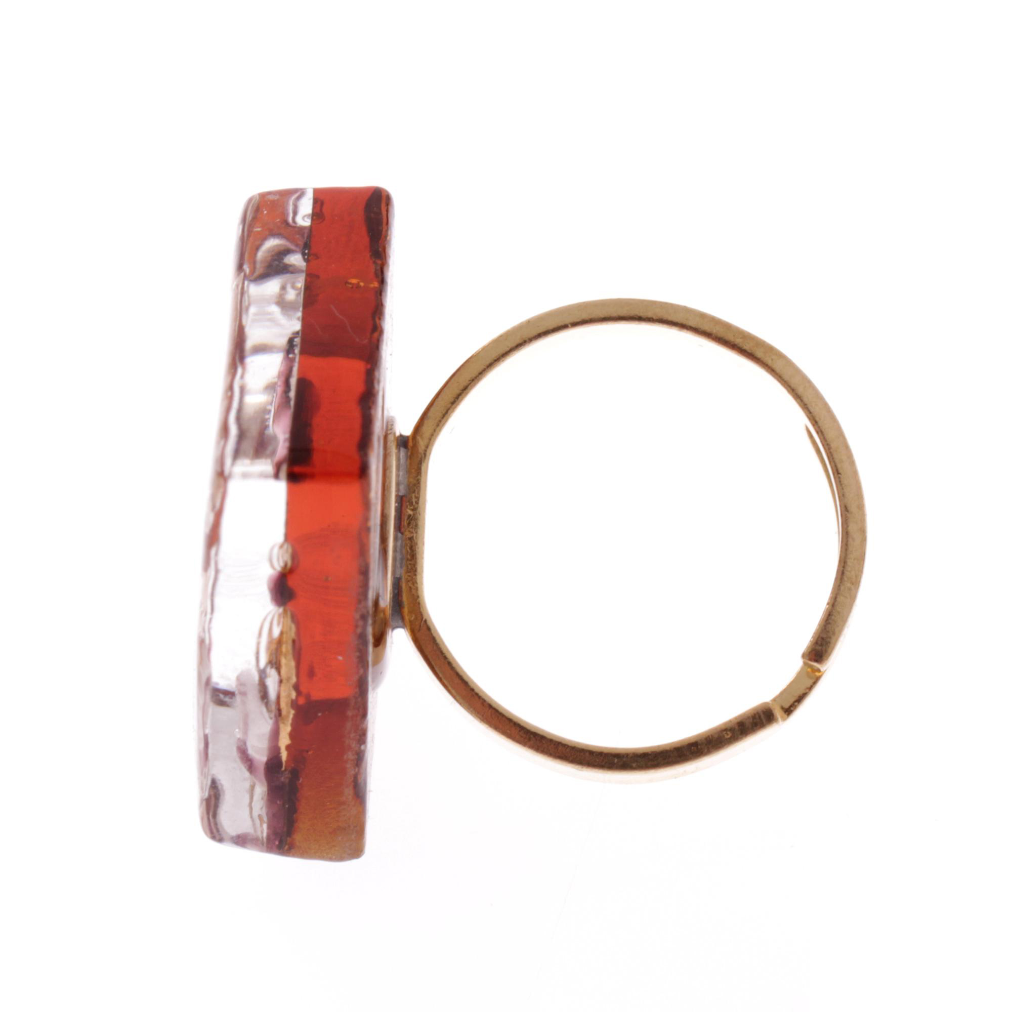 Violetta Muranoglas Ring Amber/Gold; Muranoglas mit echtem Blattgold; hypoallergene, hochwertig vergoldete Ringschiene