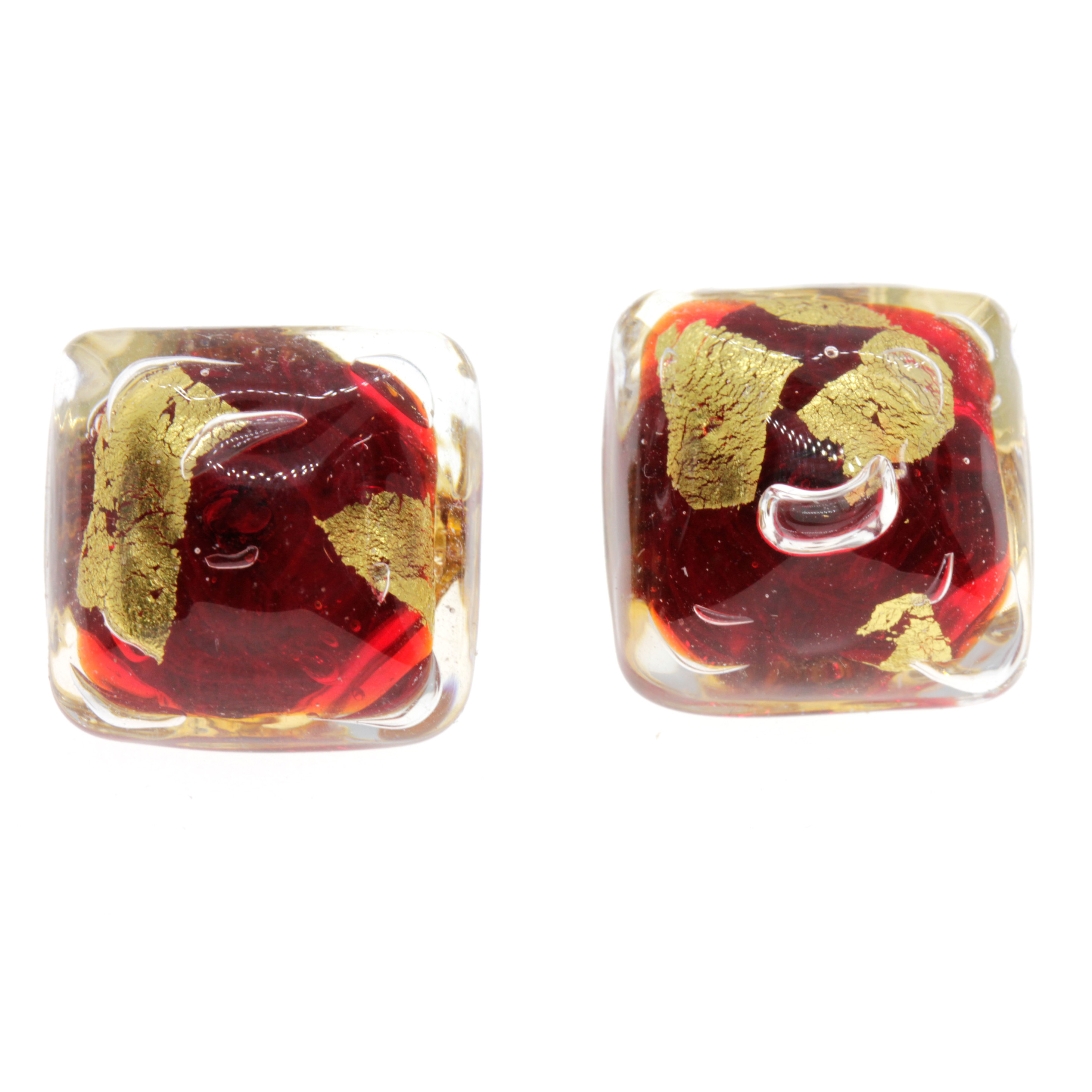 Mandy Muranoglas Ohrclips Rot/Gold; Muranoglas mit echtem Blattgold, ohne Kupfer; hypoallergene, hochwertig versilberte Clips