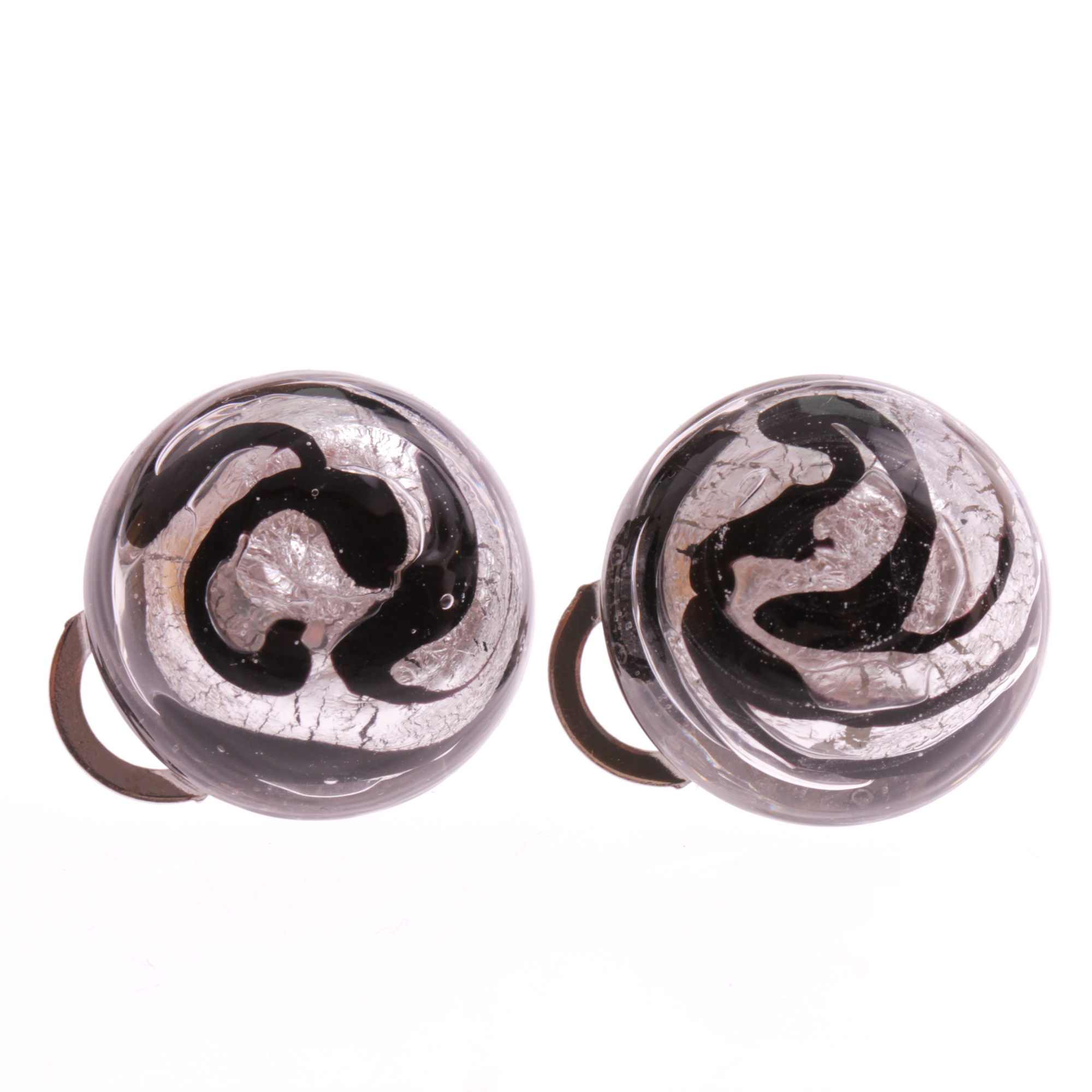 Murano Glas Ohrclip "Pia" -schwarz-silber