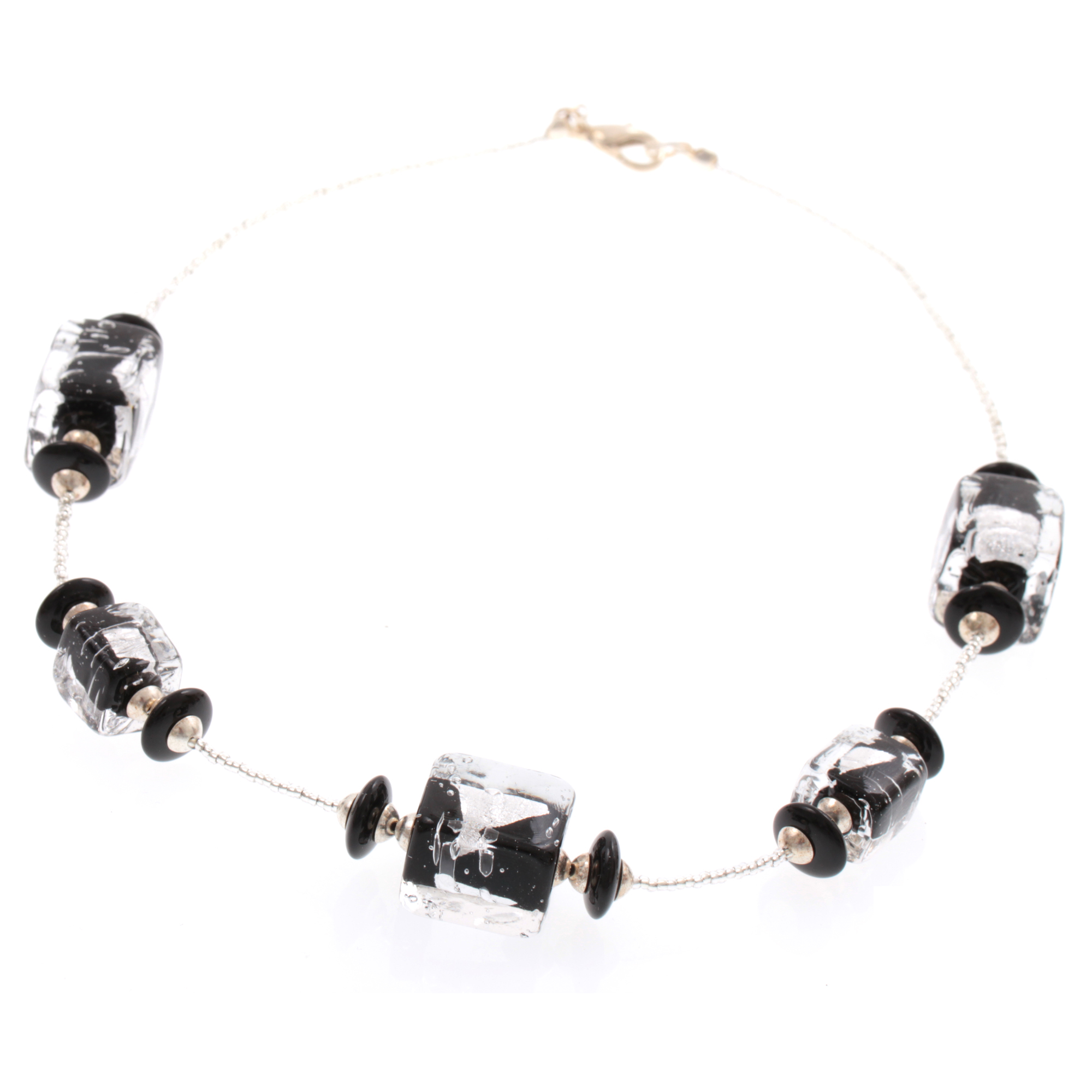 Murano Glas Collier "Cintia" Halskette-schwarz-silber