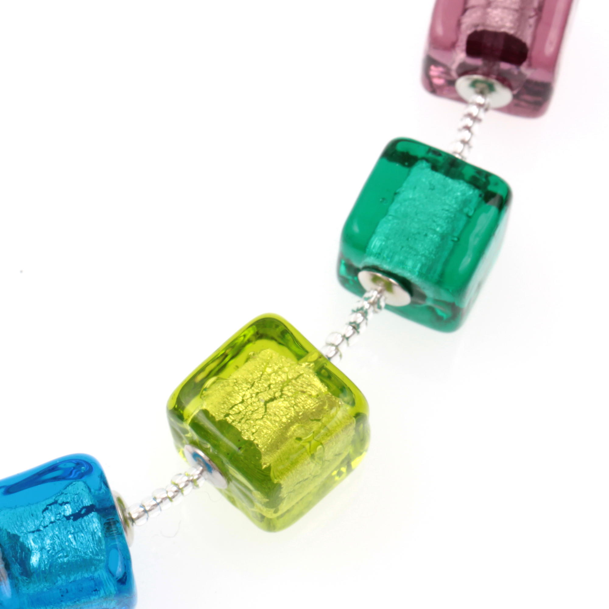 Murano Glas Collier "Quadro"-bunt-silber