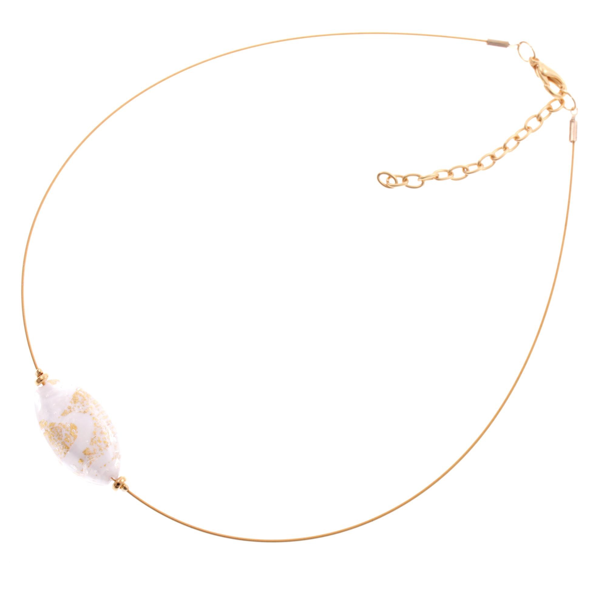 Top Design: Murano Glas Collier "Pepita" Halsreif Halskette-weiß gold