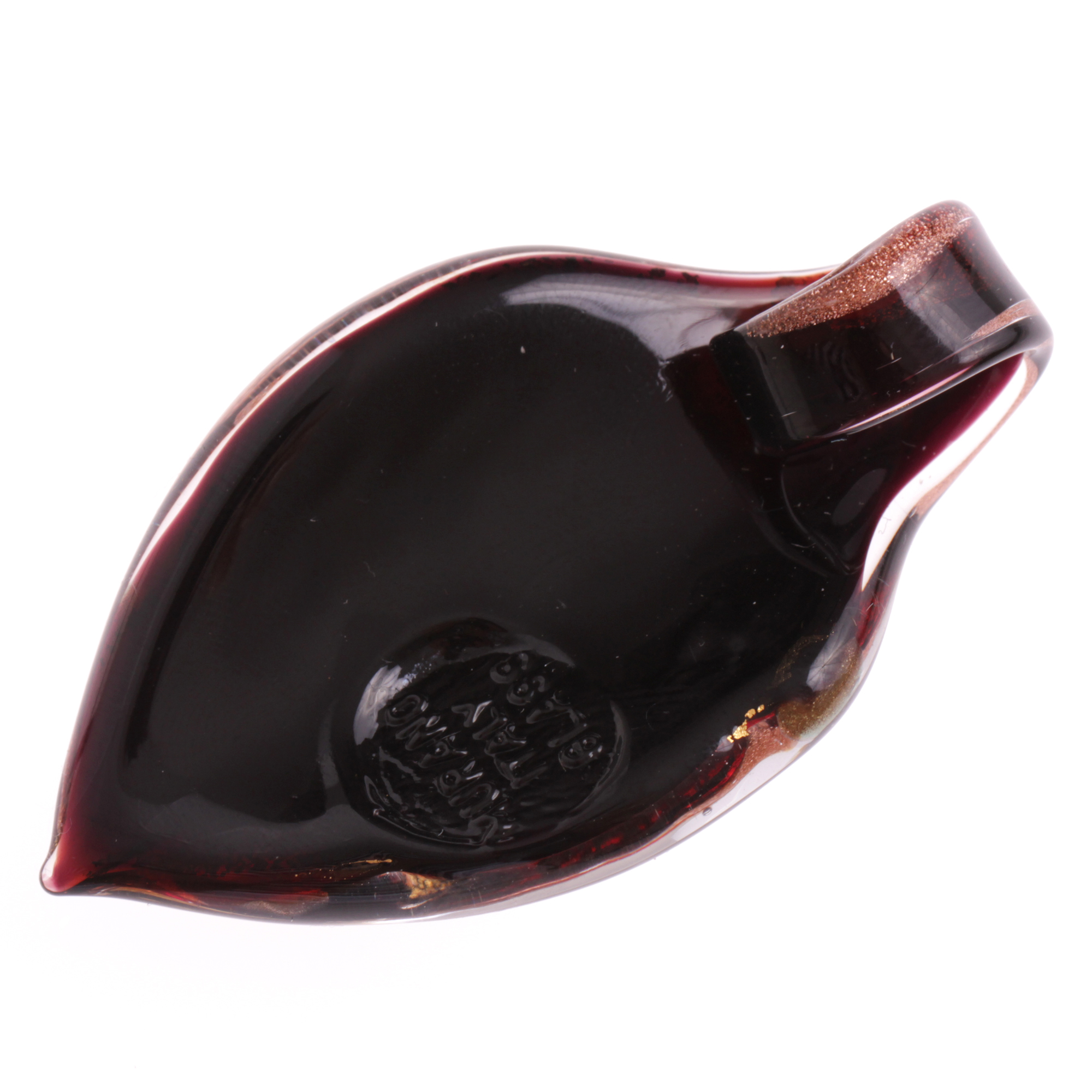 Ein großes Murano Glas Blatt "Pala Grande" Anhänger-schw rot gold