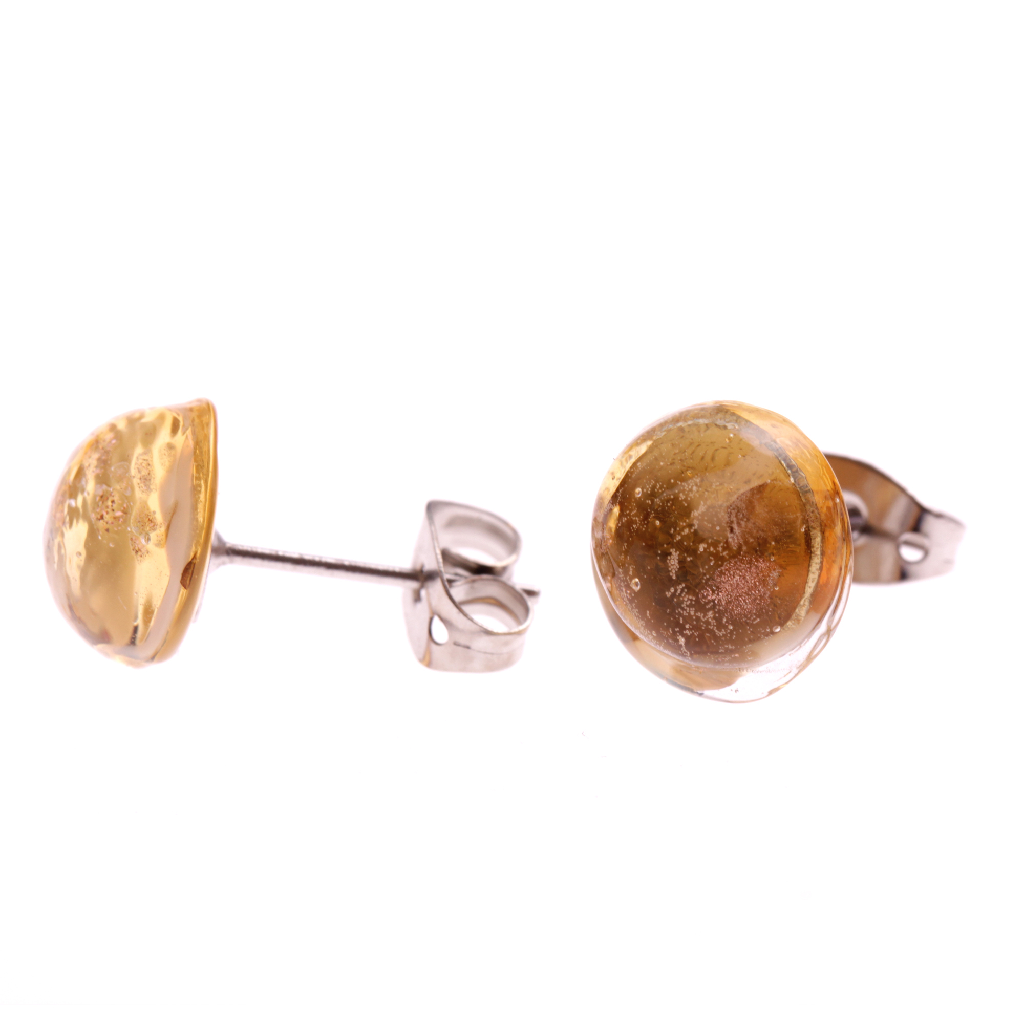 Spina Attesa Muranoglas Ohrstecker Amber/Gold; Muranoglas mit echtem Blattgold; hypoallergene, hochwertig versilberte äußere Metallteile