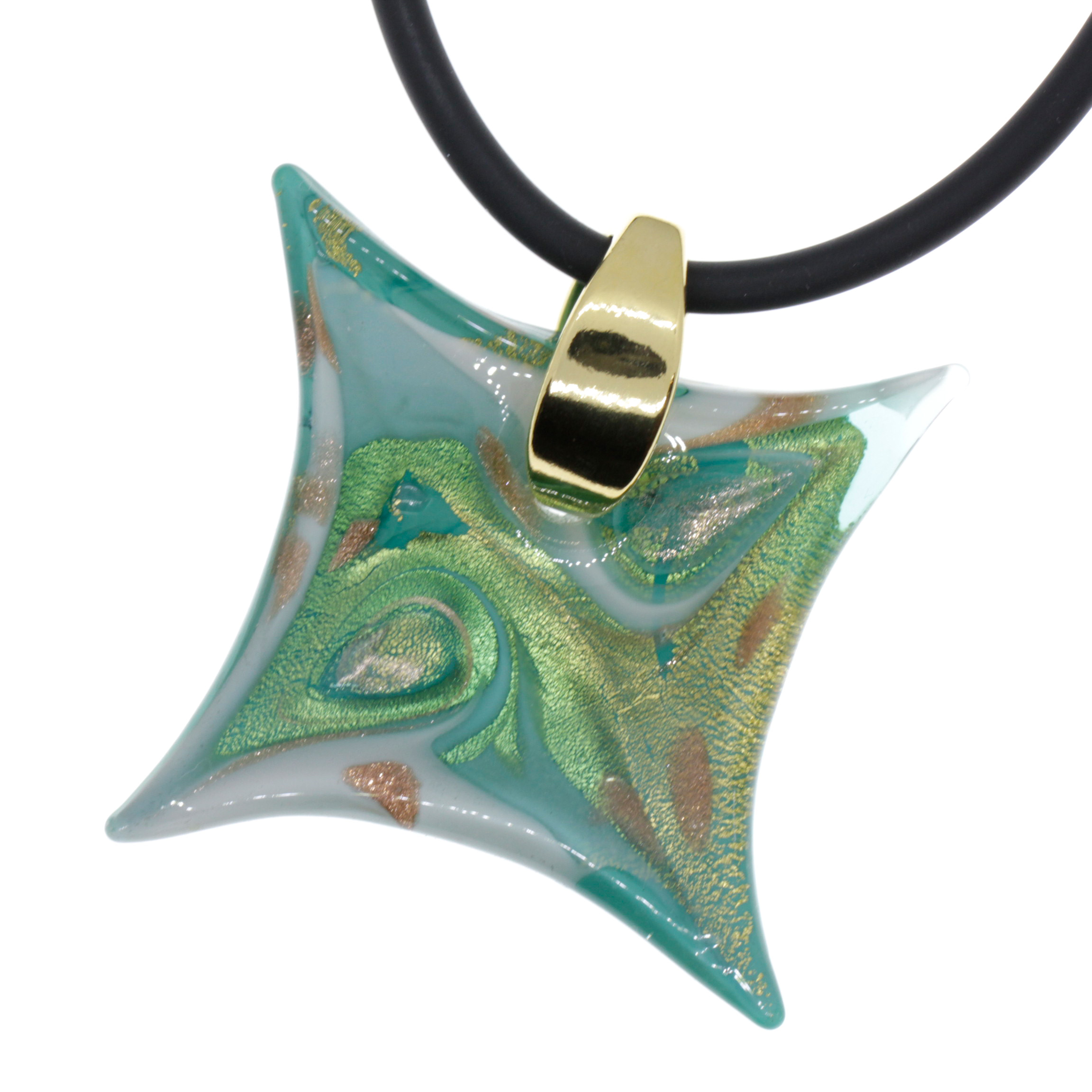Exquisiter Murano Glas Anhänger "Losanga" -grün-gold