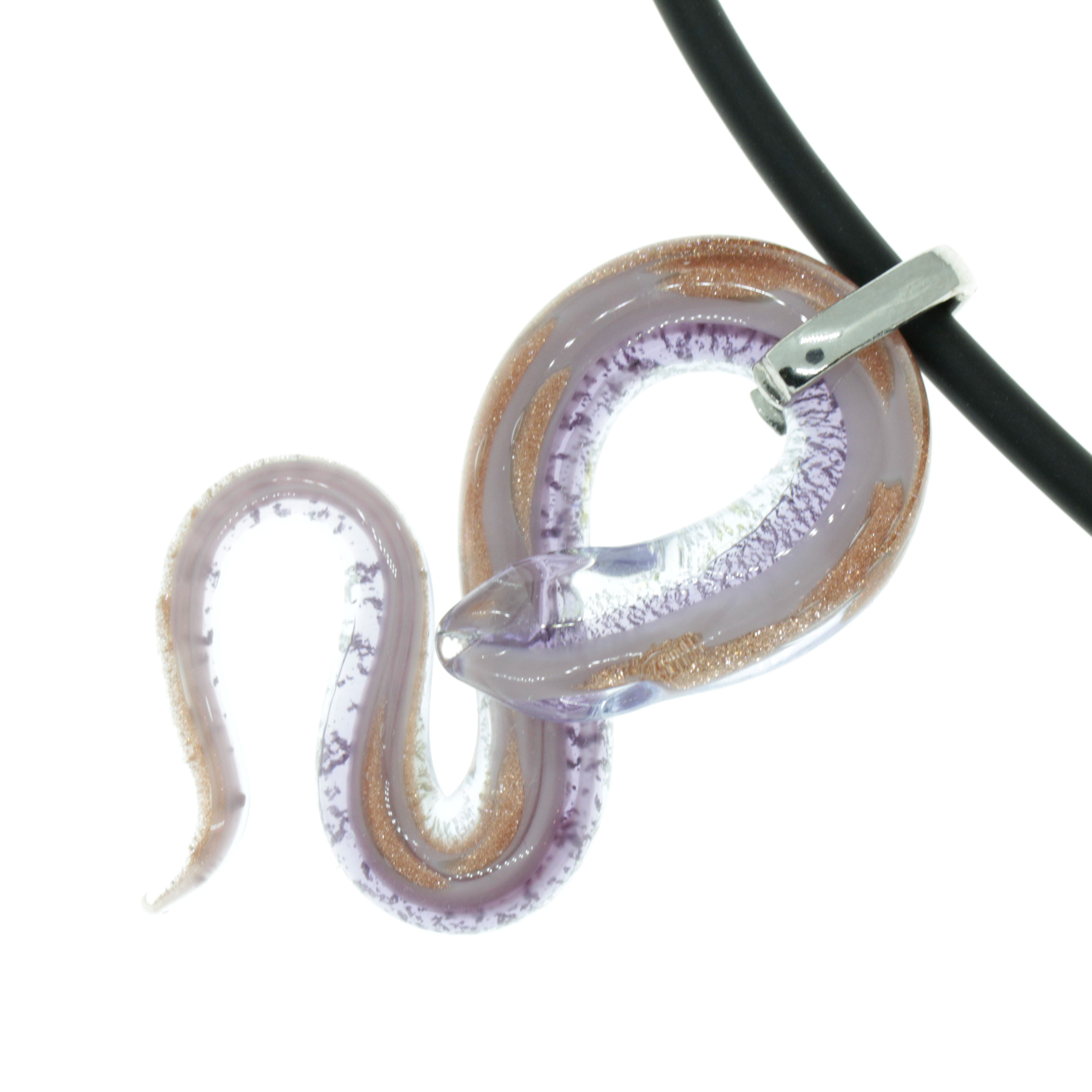Edle Murano Glas Schlange Größe Medium "Coda Mezzo" Anhänger -amethist-silber
