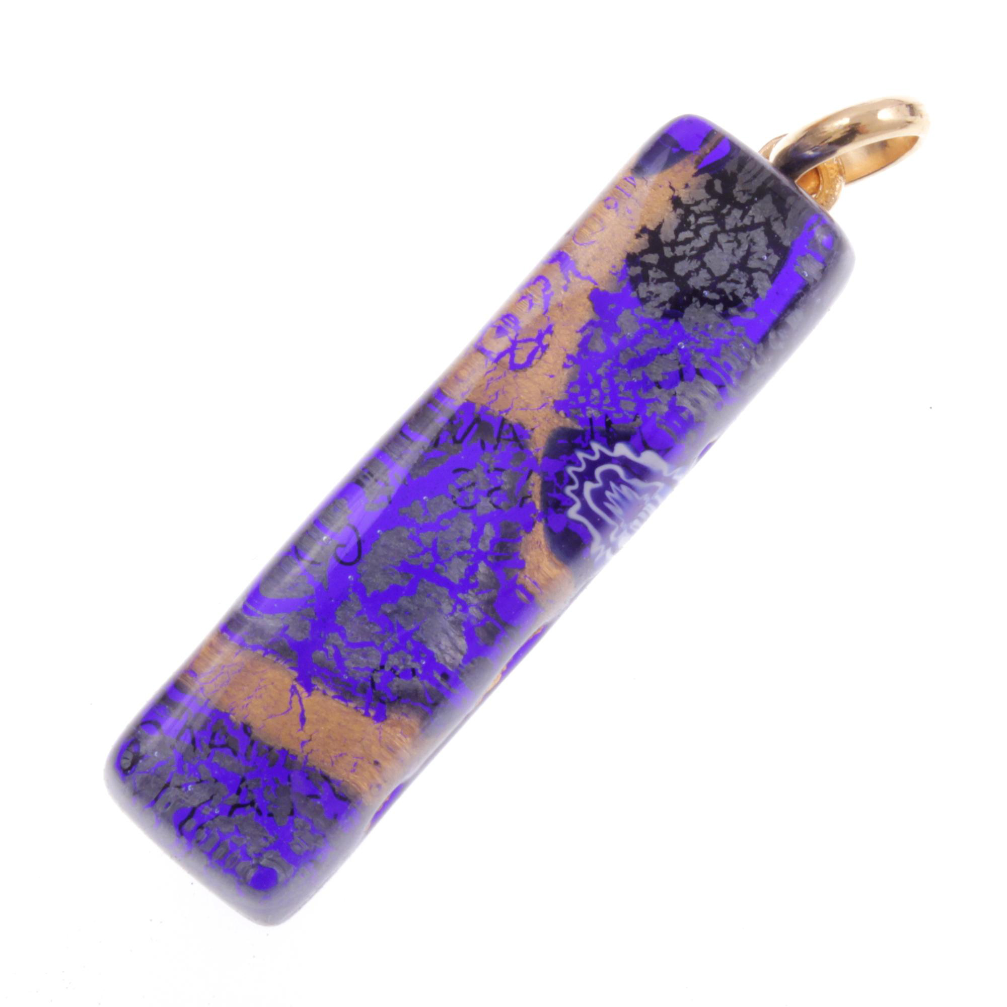 Murano Glas Anhänger Baguette "Bastone"-gold-dunkelblau