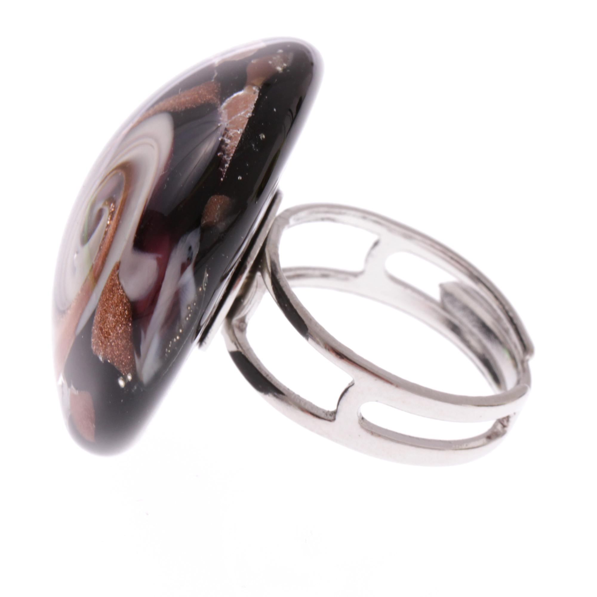 Murano Glas Ring "Vistosa" mit offener Schiene-lila silber