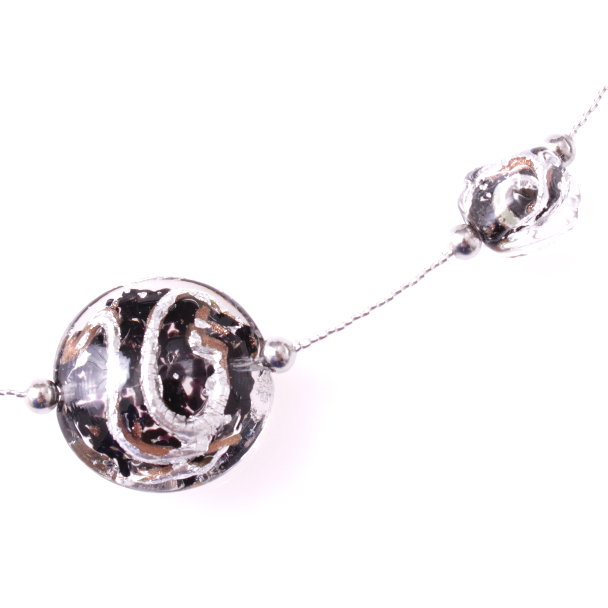 Astana Deluxe Muranoglas Collier Schwarz/Silber; Muranoglas mit echtem Blattsilber und Kupfer; hypoallergene und hochwertig versilberte äußere Metallteile