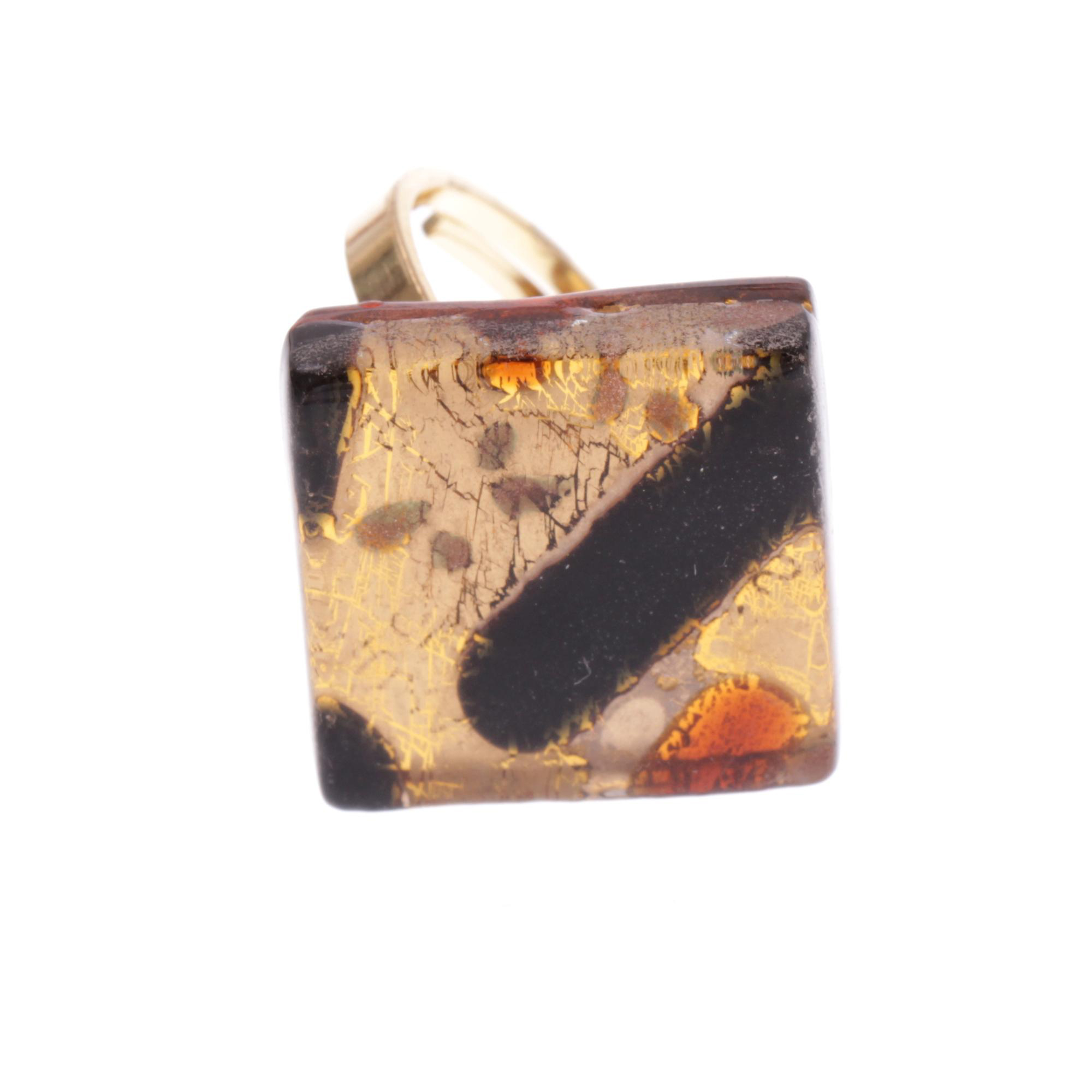 Violetta Muranoglas Ring Braun/Gold; Muranoglas mit echtem Blattgold; hypoallergene, hochwertig vergoldete Ringschiene