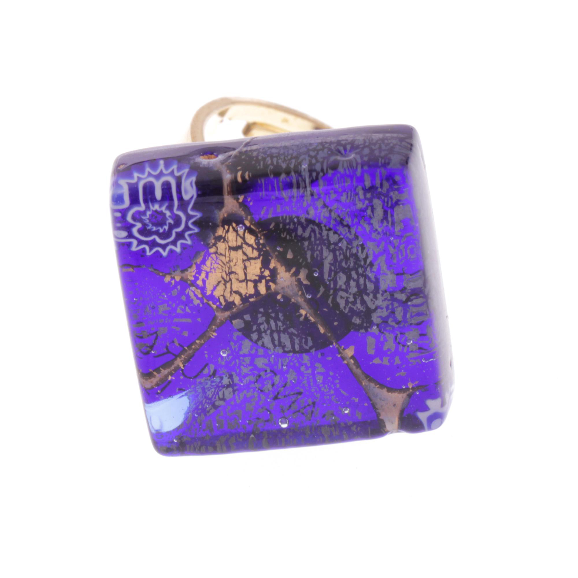 Violetta Muranoglas Ring Blau/Gold; Muranoglas mit echtem Blattgold; hypoallergene, hochwertig vergoldete Ringschiene