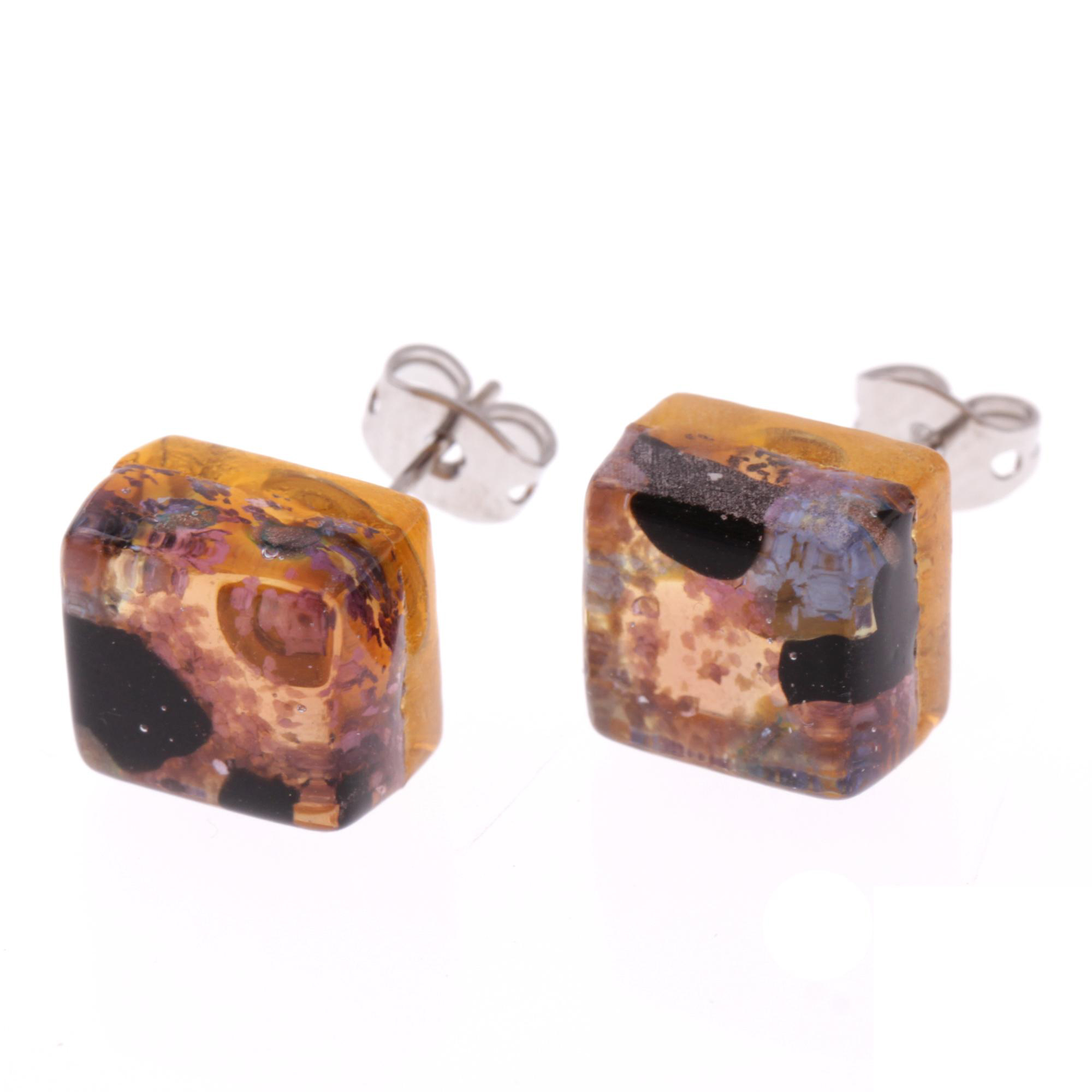 Jolanda Muranoglas Ohrstecker Amber; Muranoglas mit echtem Blattgold; hypoallergene, hochwertig versilberte äußere Metallteile
