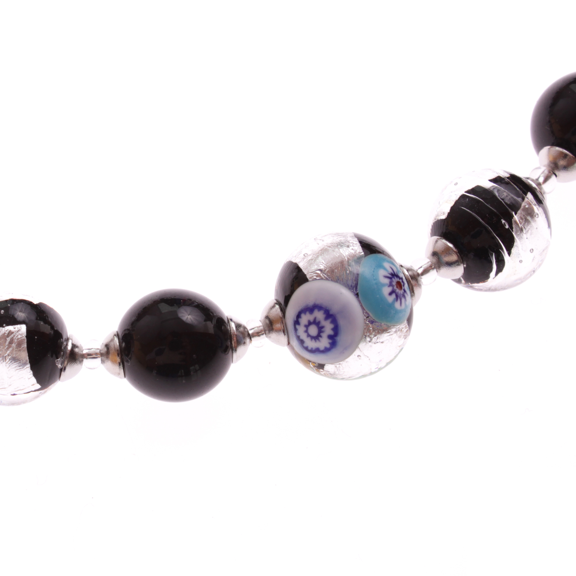 Exklusives Mille Fiori Collier Model "Birna" -schwarz-silber