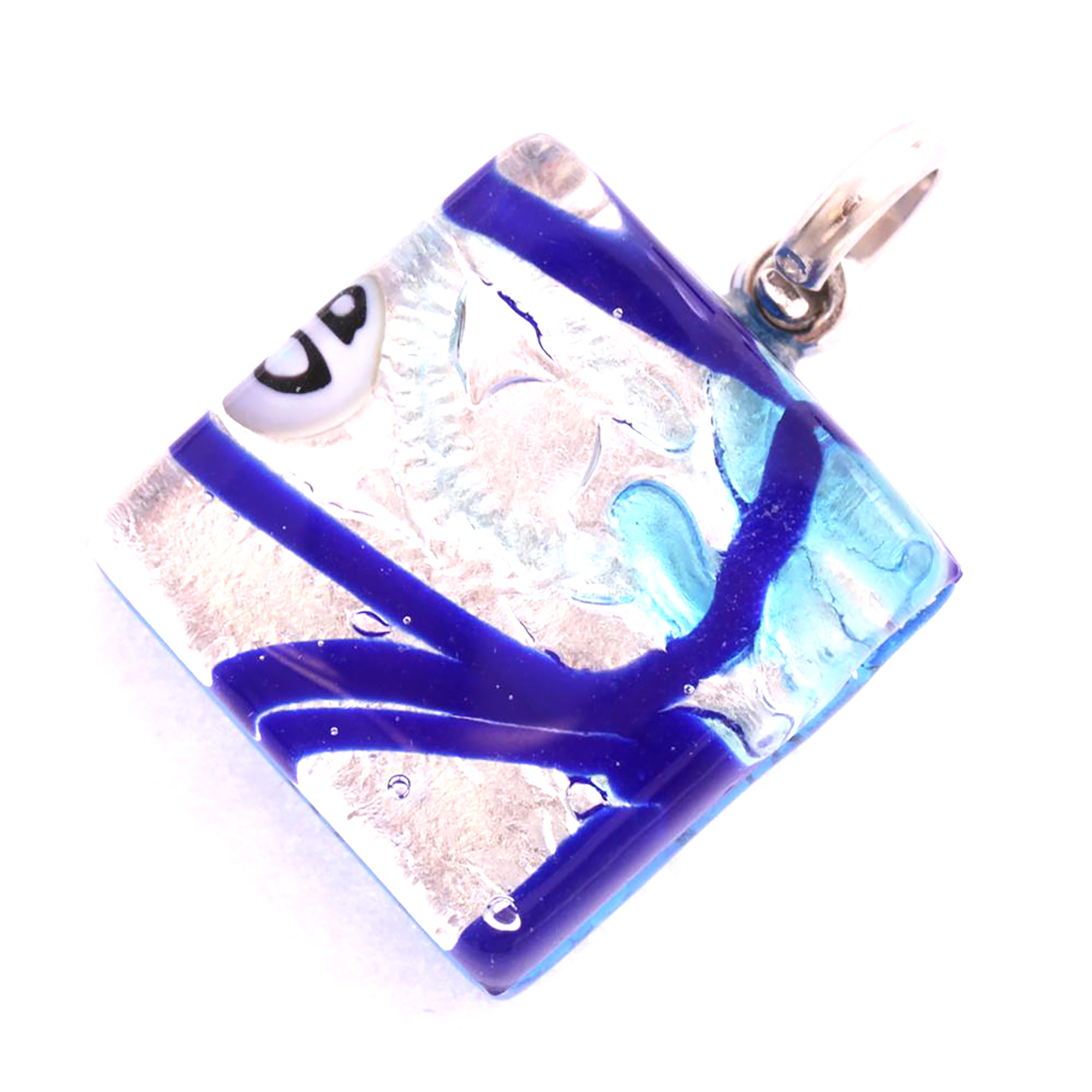 Murano Glas Anhänger "Violetta" -blau-silber