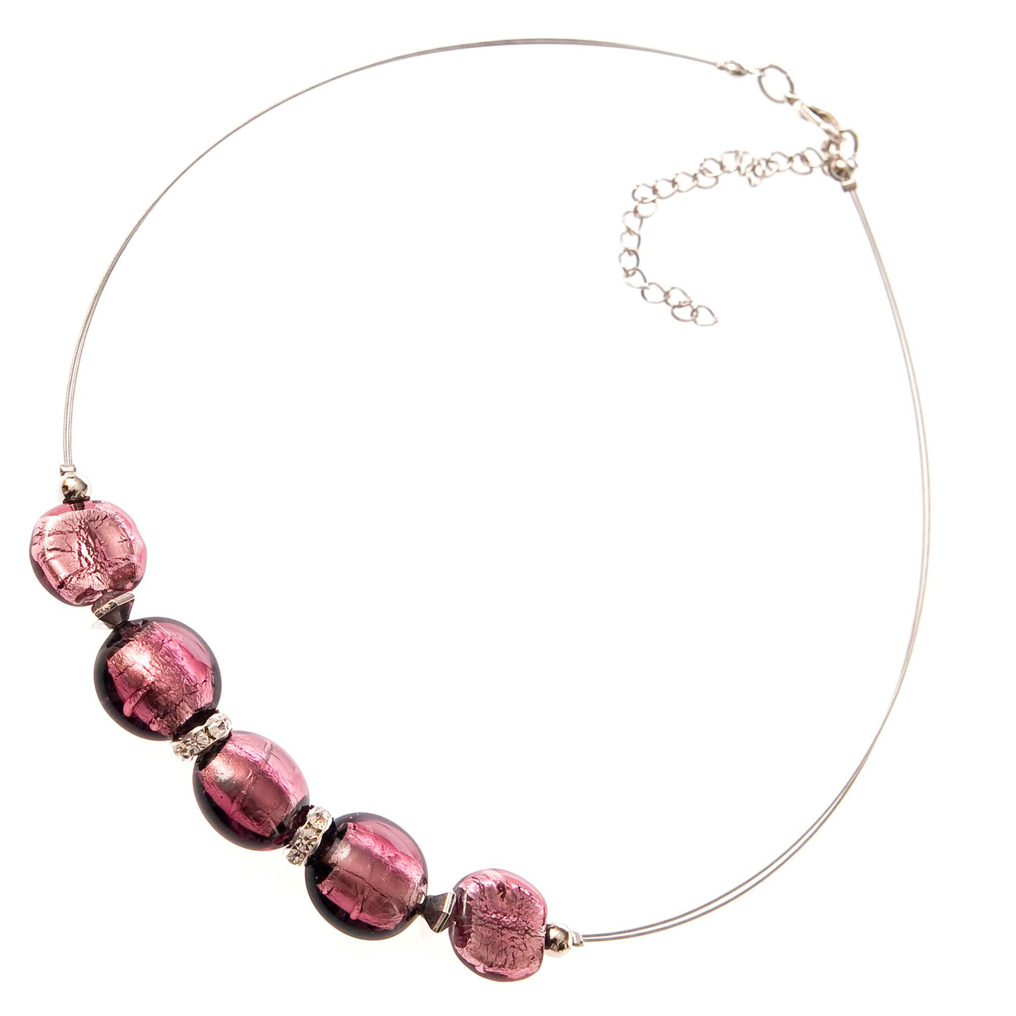 Iowa Collier Amethyst/Silber aus Muranoglas mit Blattsilber und versilberten Metallteilen