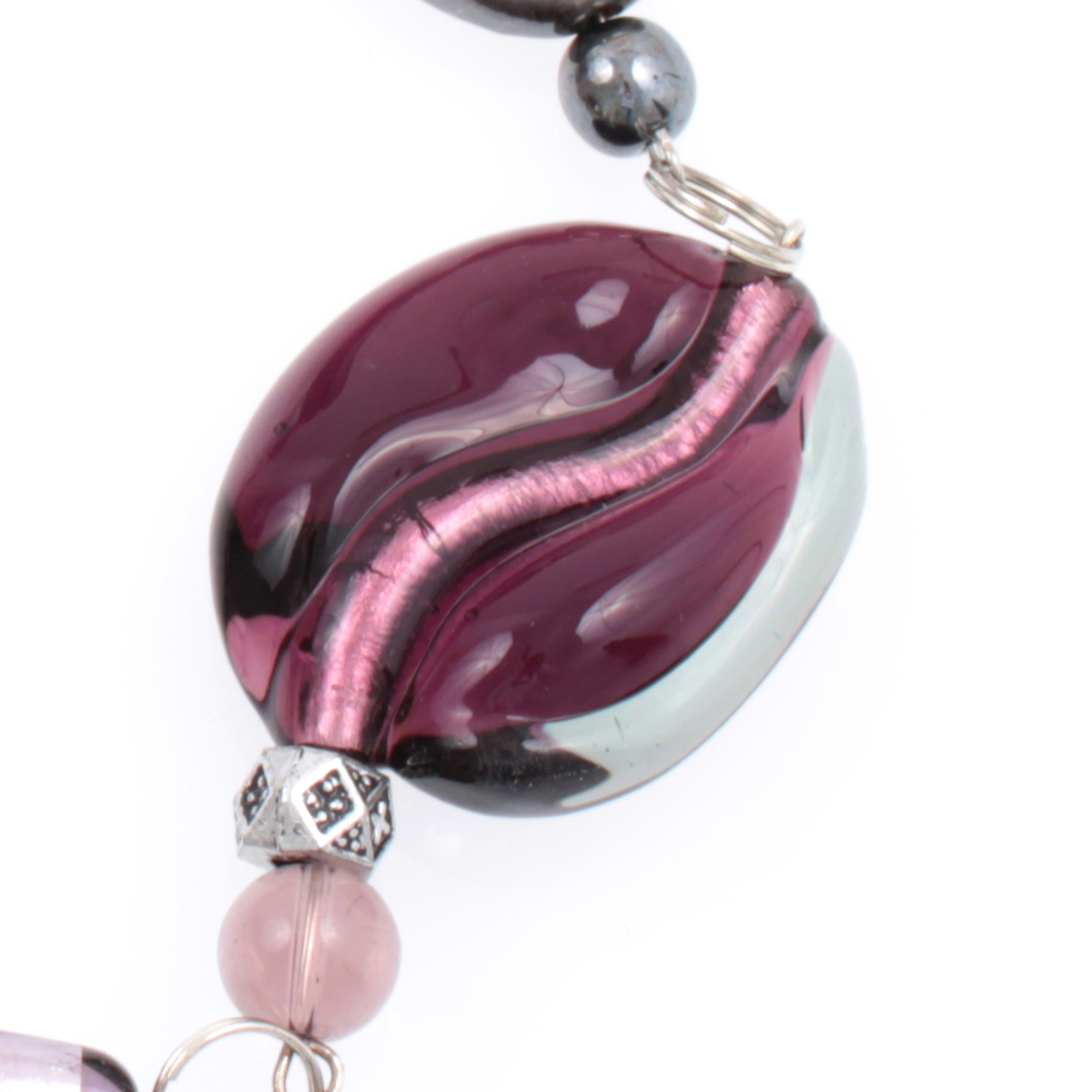 Hochwertiges Murano Glas Collier "Brava" -amethist-silber