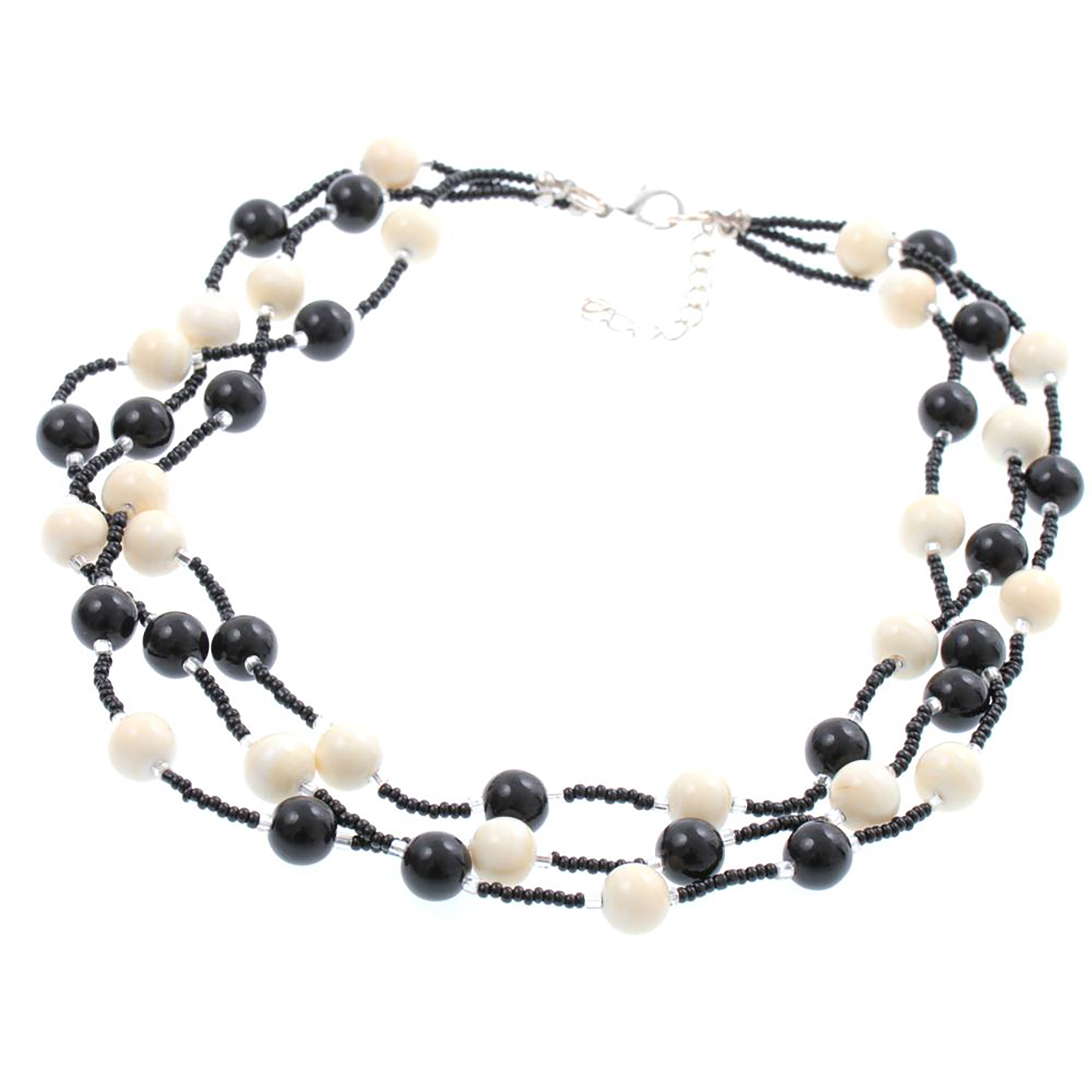 3 reihiges Murano Glas Collier "Rosalie" Halskette-schwarz-elfenb 3 reihiges Murano Glas Collier "Rosalie" Halskette-schwarz-elfenb
