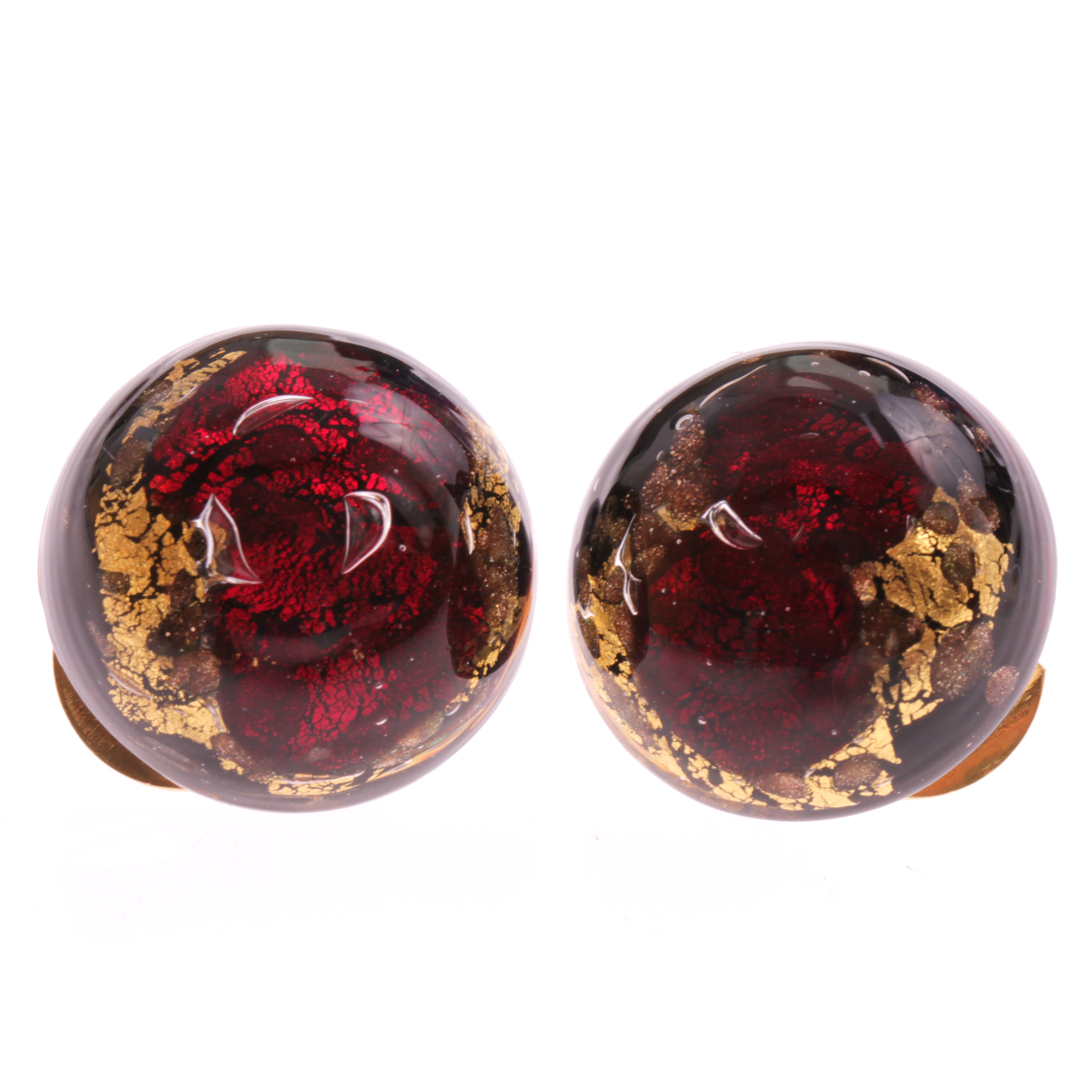 Moderner Ohrclip aus edlem Muranoglas Model "Fenna" -rot-gold