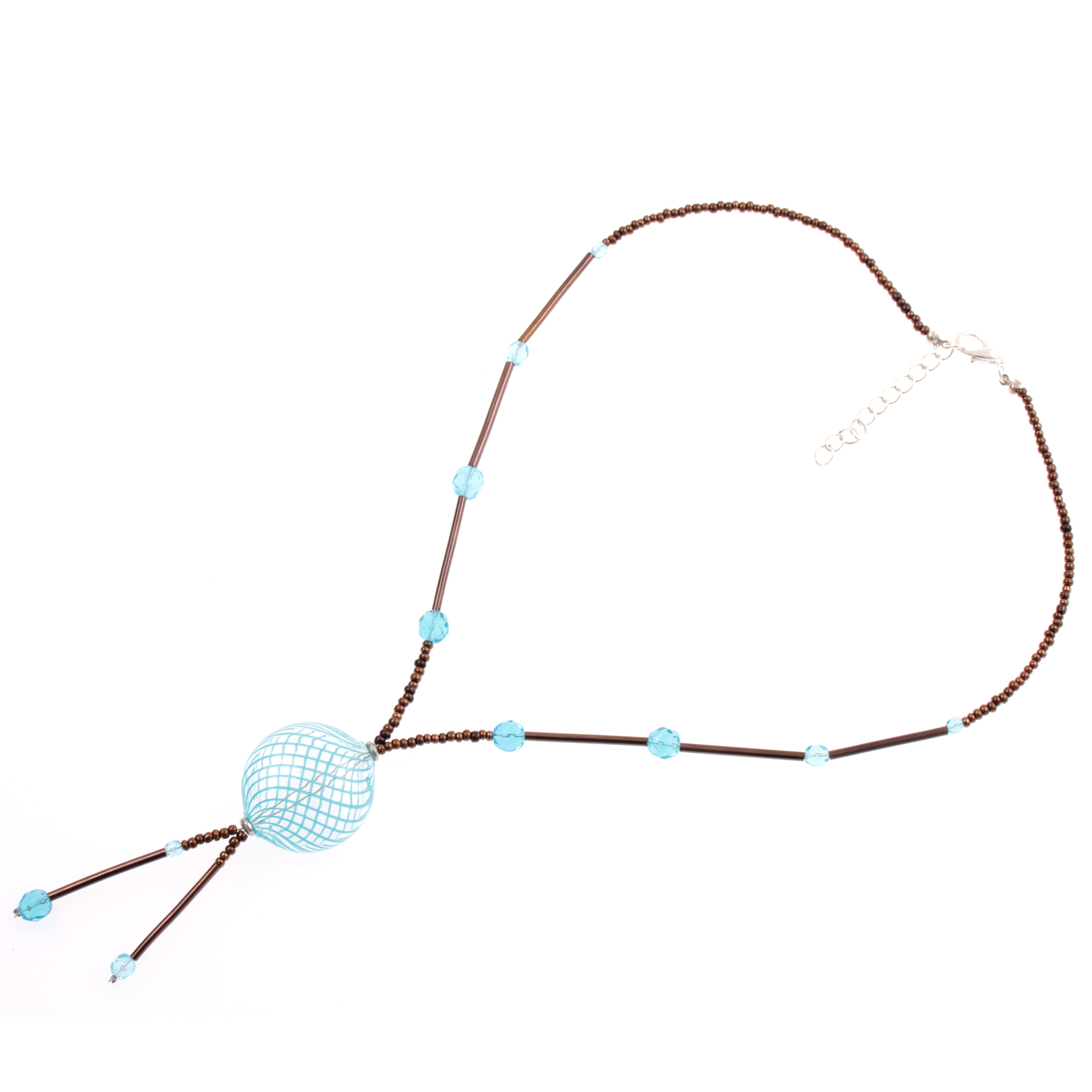 Exklusives Murano Glas Collier "Asticella" Halskette-blau-braun