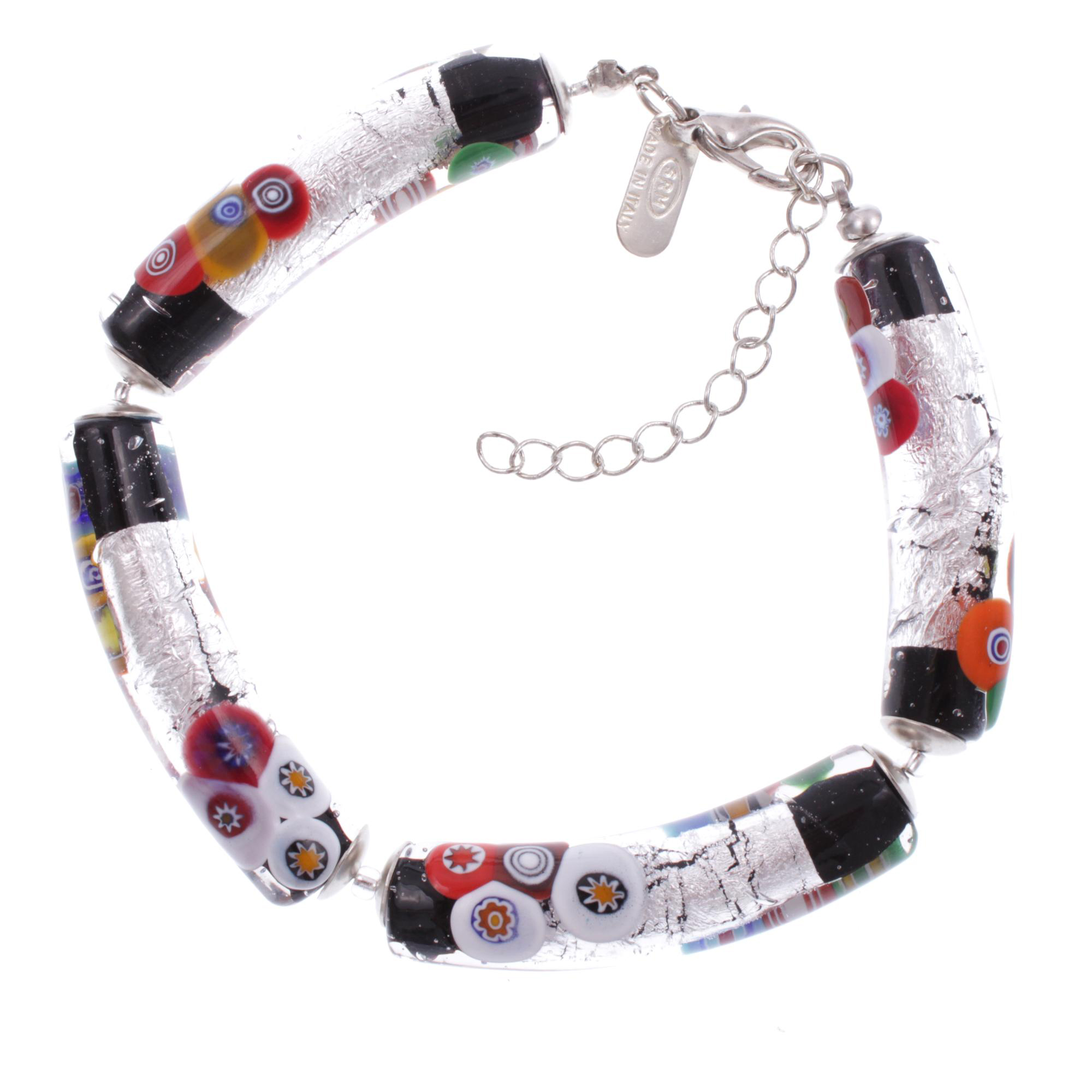 Armband Murano Glas "Lea"-mille fiori silber