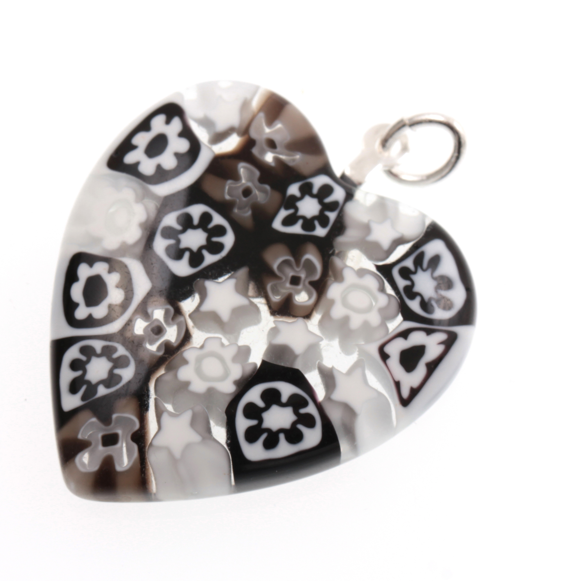 Mille Fiori Herz Anhänger "Sono" Murano Glas -schwarz-weiss