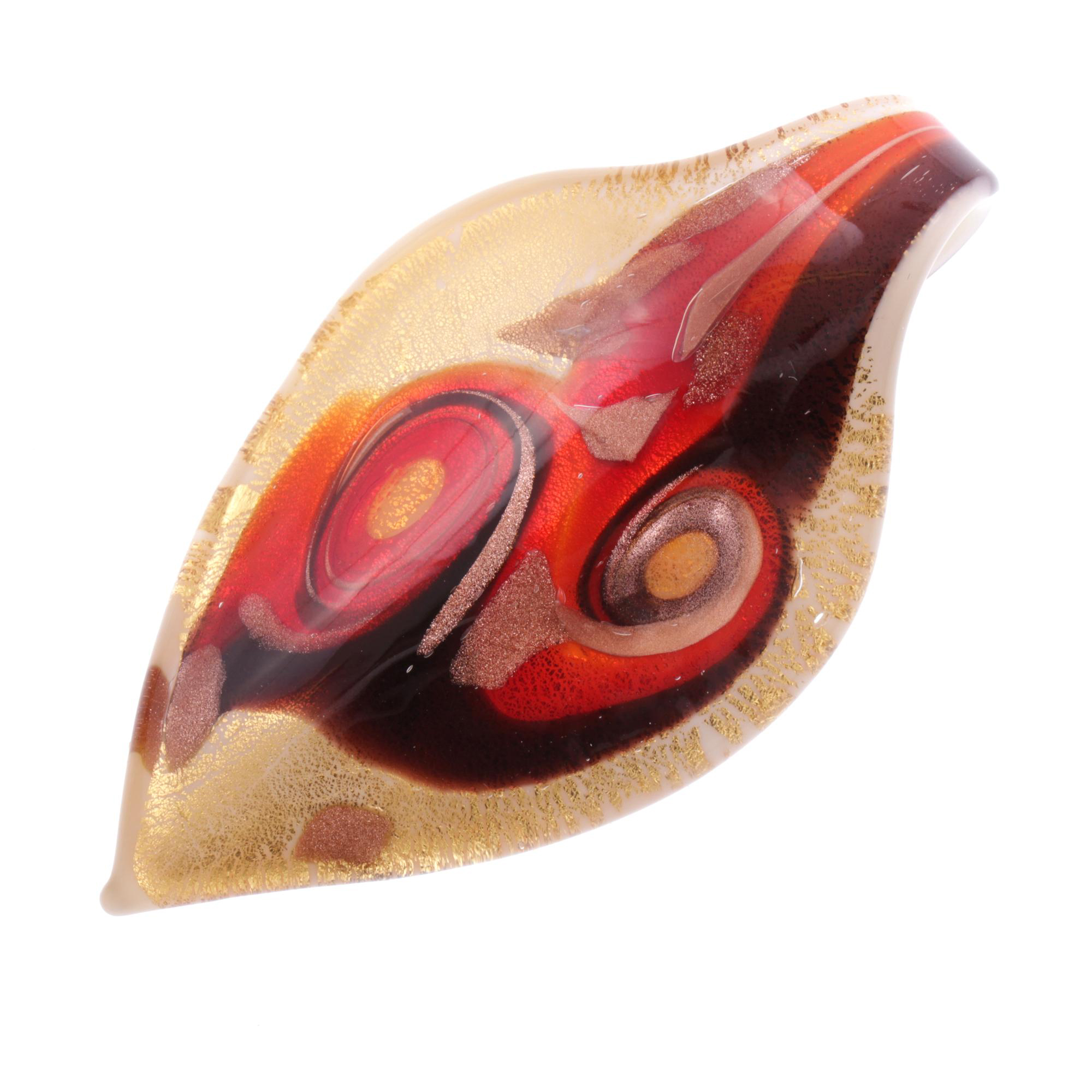 Ein großes Murano Glas Blatt "Pala Grande" Anhänger-rot-gold