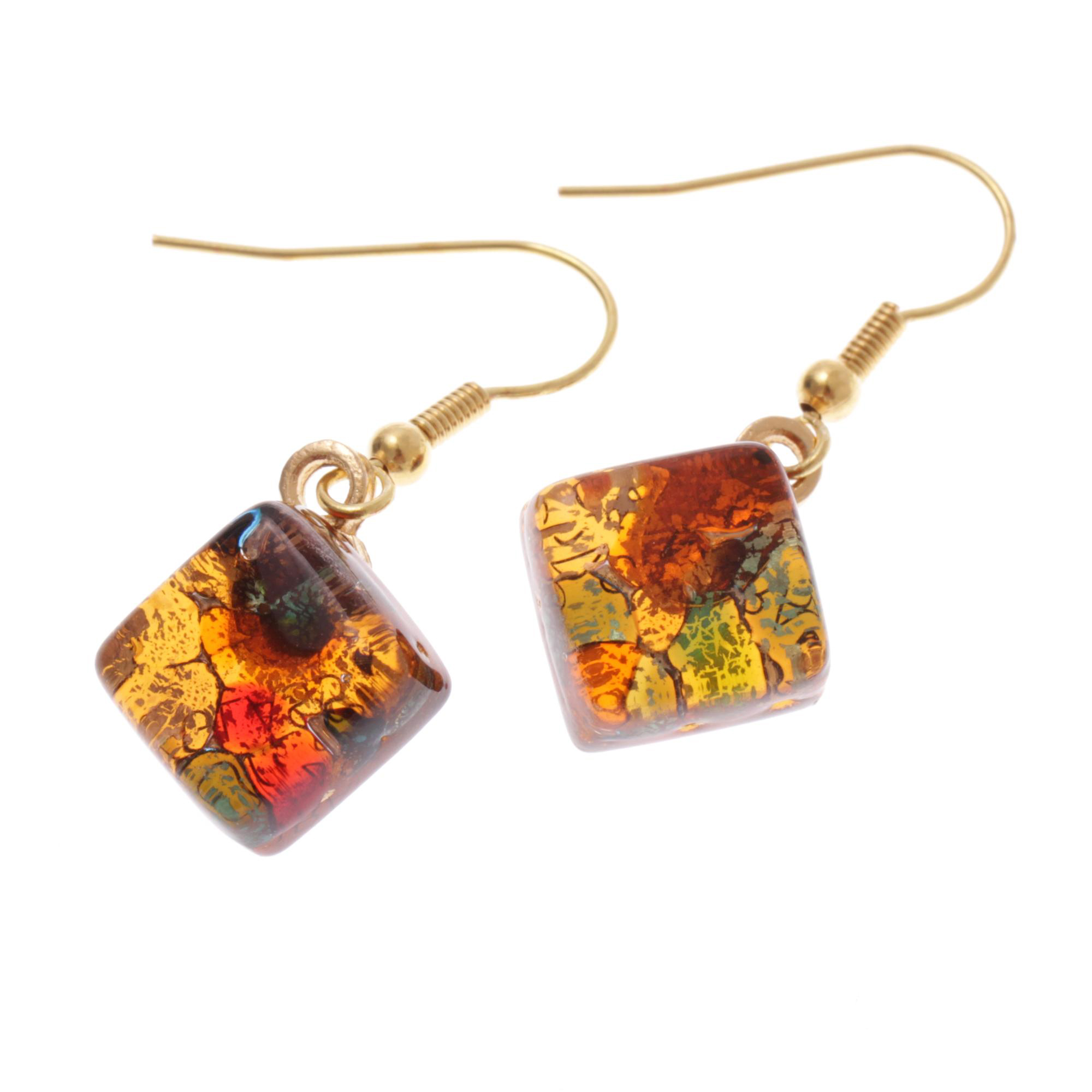 Ashley Muranoglas Ohrhänger Harlekin; Muranoglas mit echtem Blattgold; hochwertig vergoldete äußere Metallteile