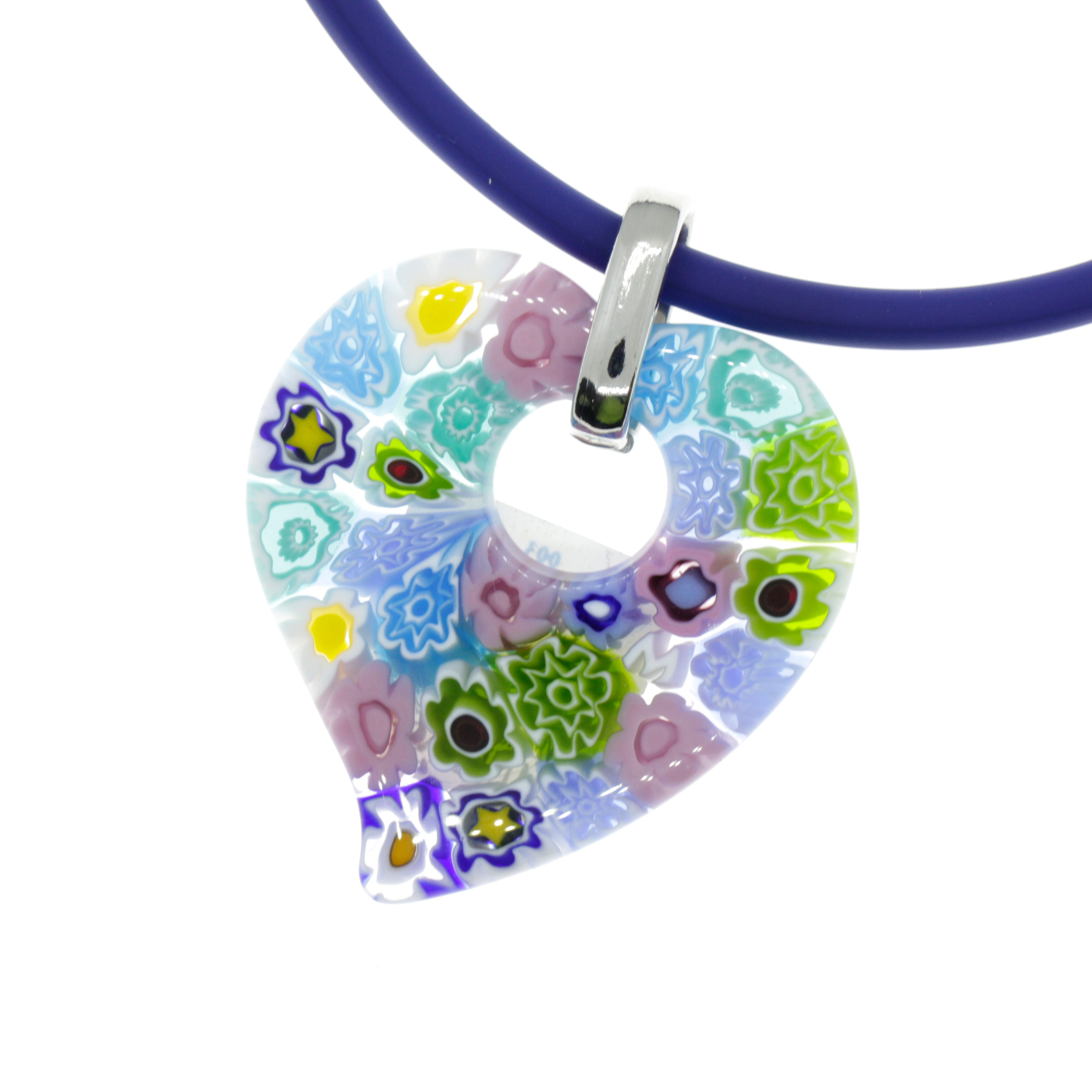 Murano Glas Herz Anhänger "Rinviato" Mille Fiori-Pastell bunt