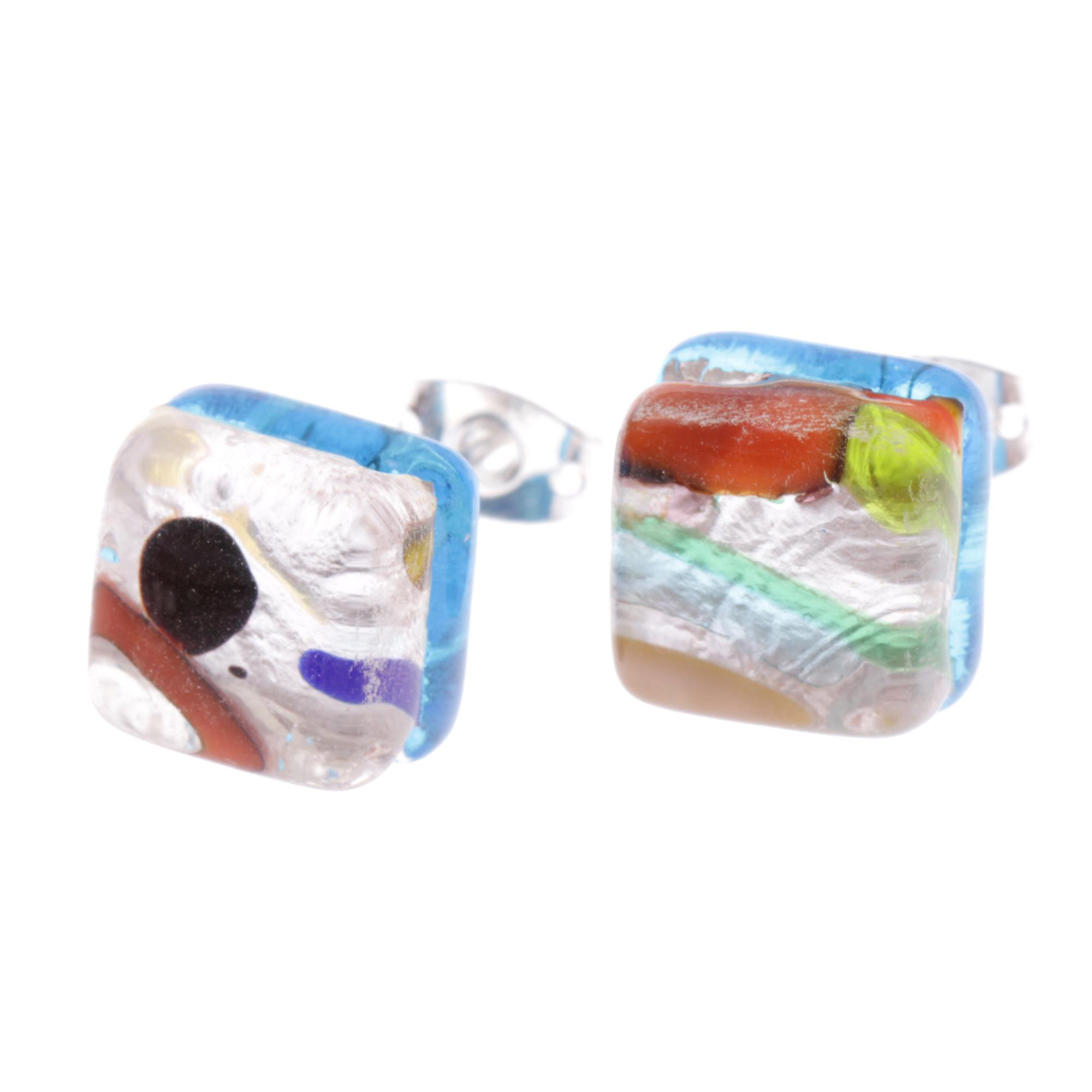 Jolanda Muranoglas Ohrstecker Bunt/Silber II; Muranoglas mit echtem Blattsilber; hypoallergene, hochwertig versilberte äußere Metallteile