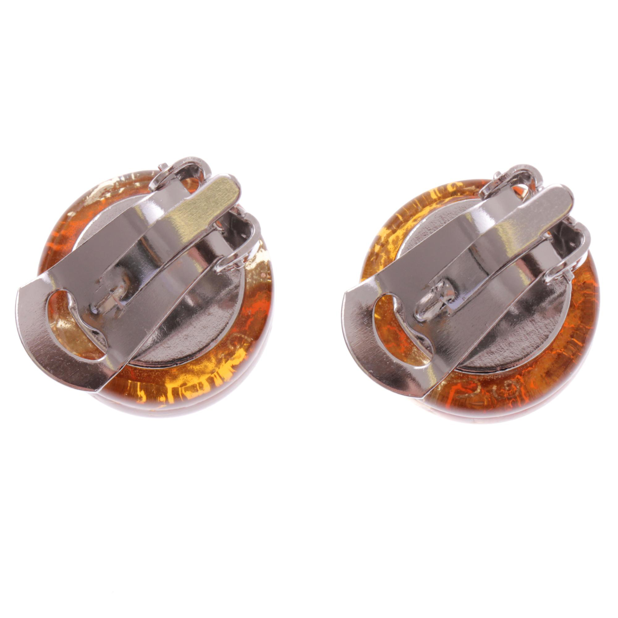 Janne Muranoglas Ohrclips Amber-Streifen; Muranoglas mit echtem Blattgold; hypoallergene, hochwertig versilberte Clipmechaniken