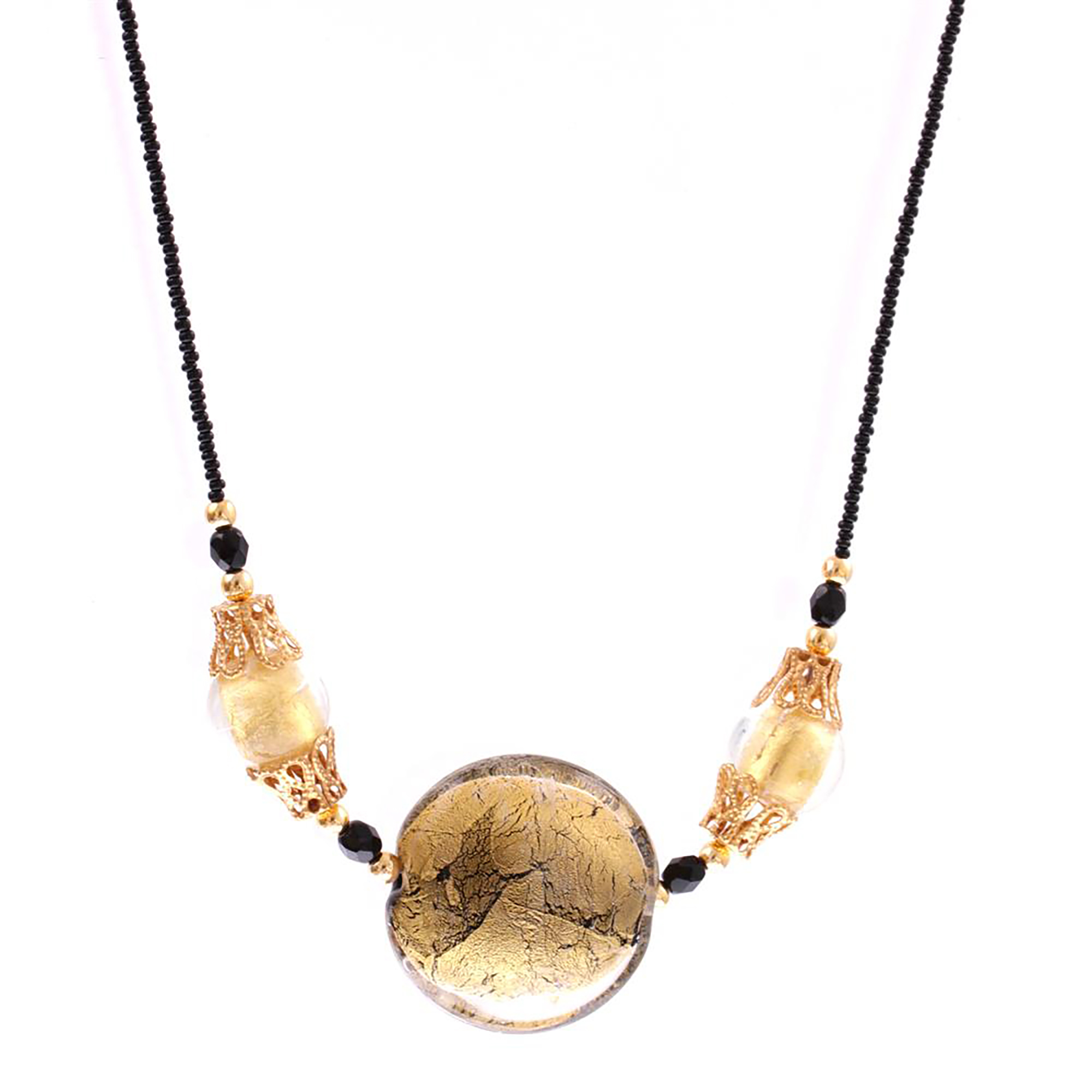 Murano Glas Collier "Emi" Halskette-schwarz-gold