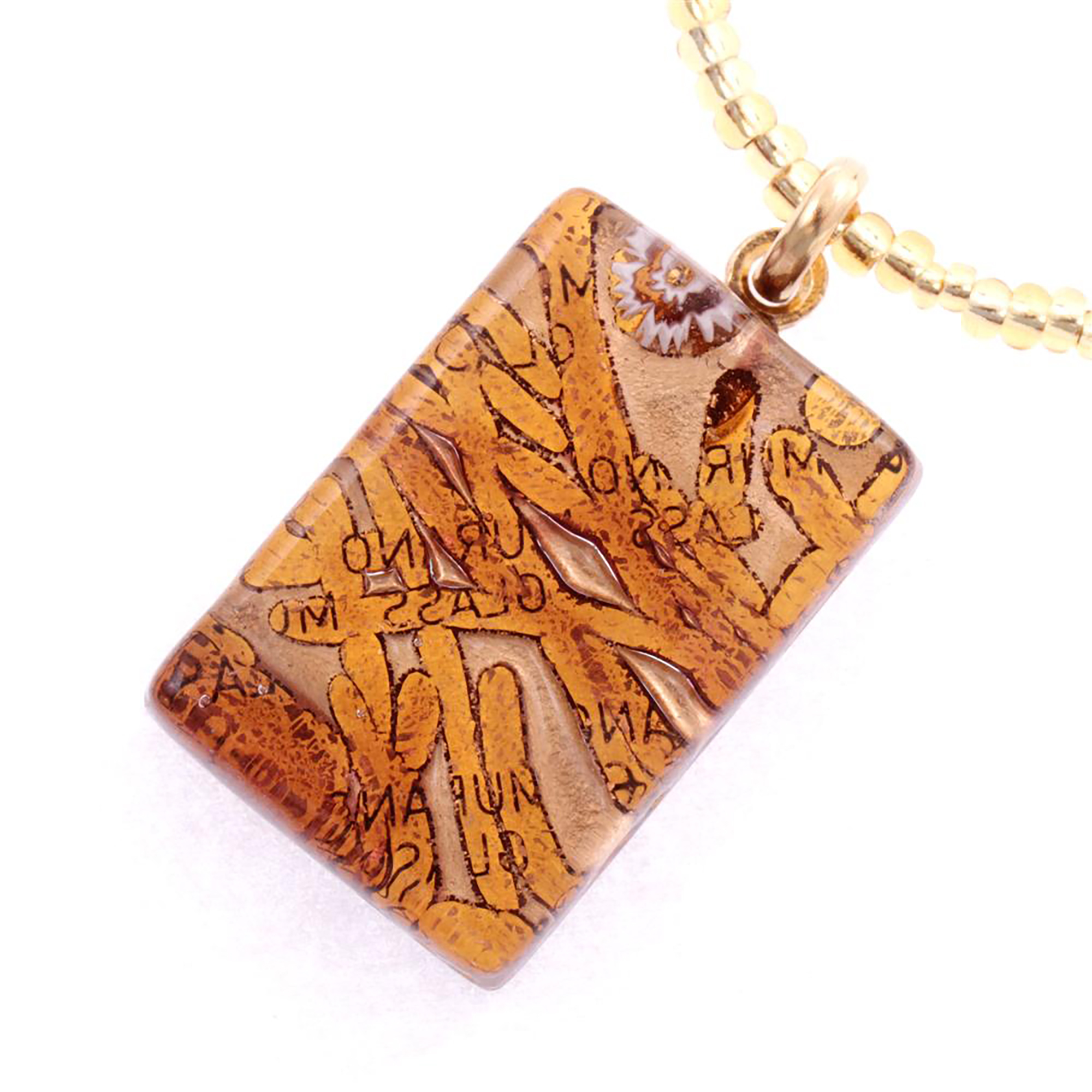 Rechteck Anhänger "Swan II" Murano Glas-amber-gold