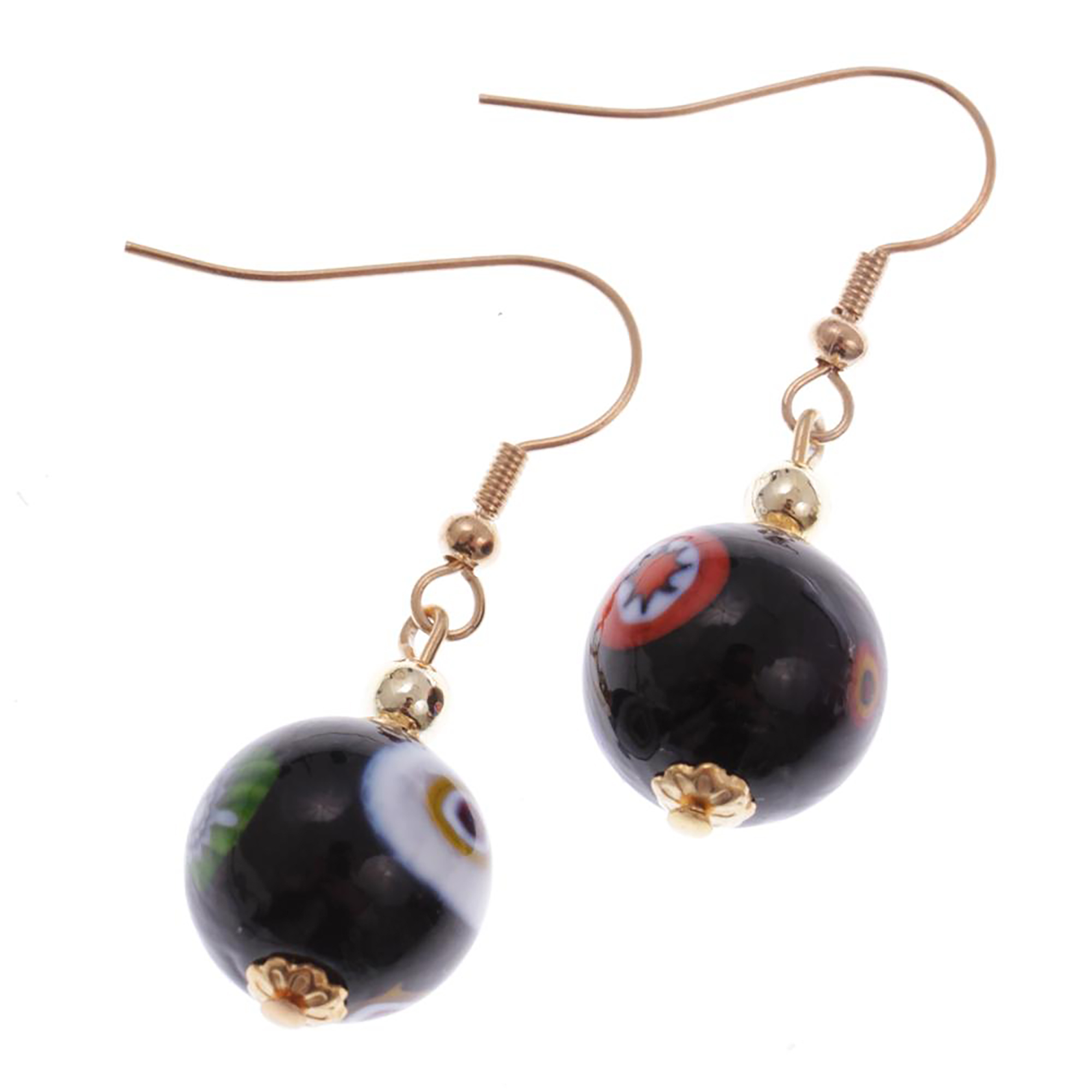 Black Mille Fiori Ohrhänger aus Muranoglas – 15 mm, bunte Blütenmotive