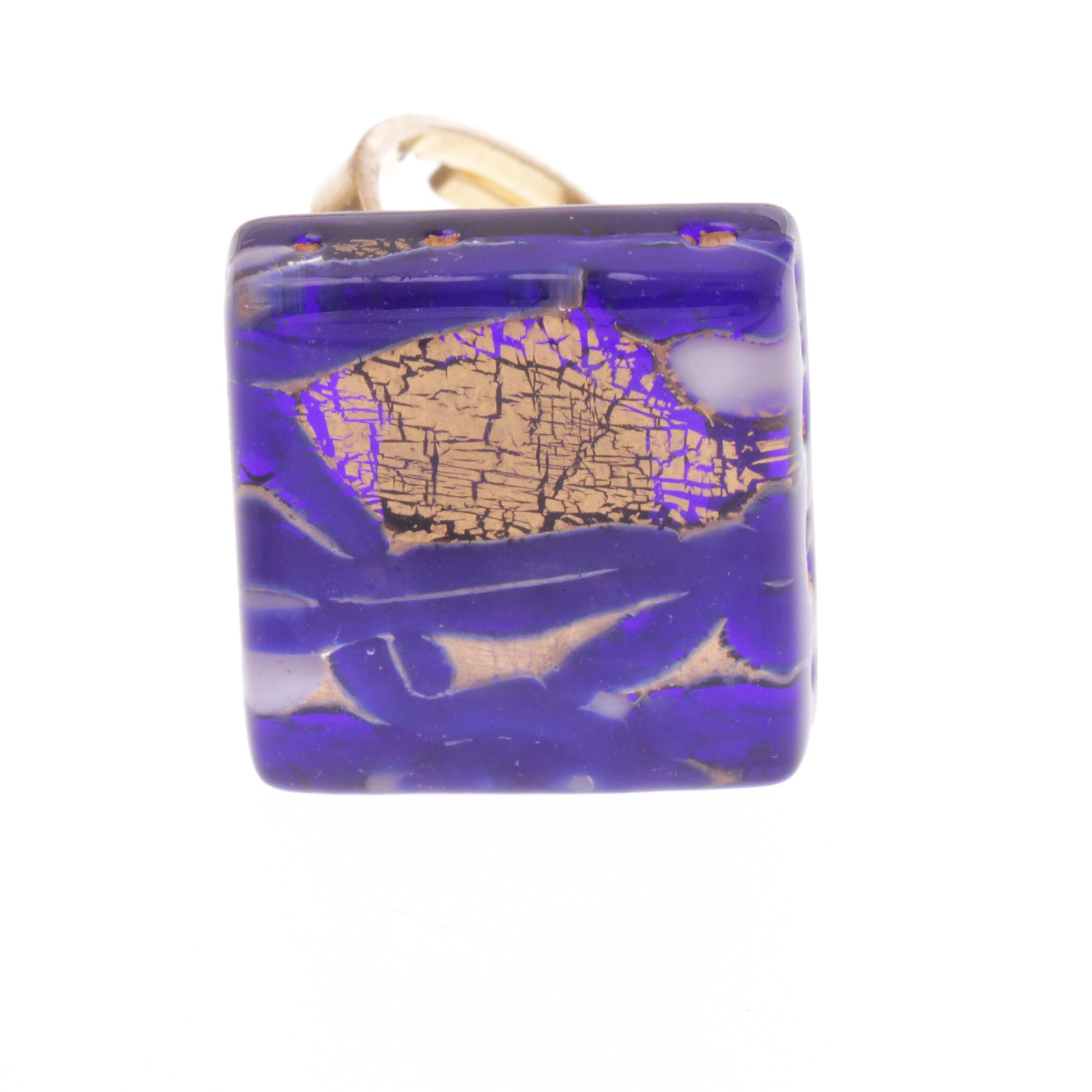 Violetta Muranoglas Ring Dunkelblau/Gold; Muranoglas mit echtem Blattgold; hypoallergene, hochwertig vergoldete Ringschiene