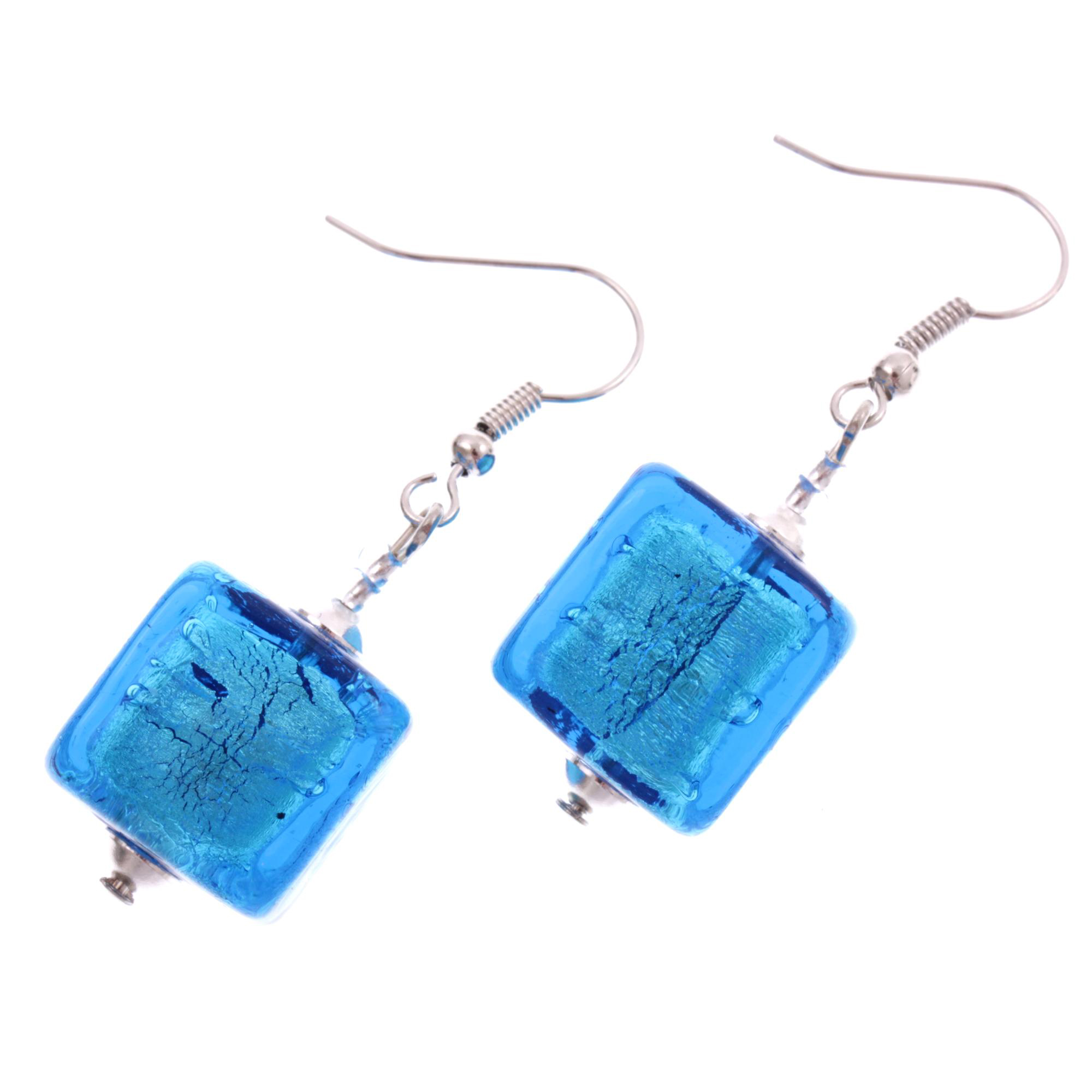 Chicer Würfel Ohrring "Ancora" Murano Glas Ohrschmuck-türkis
