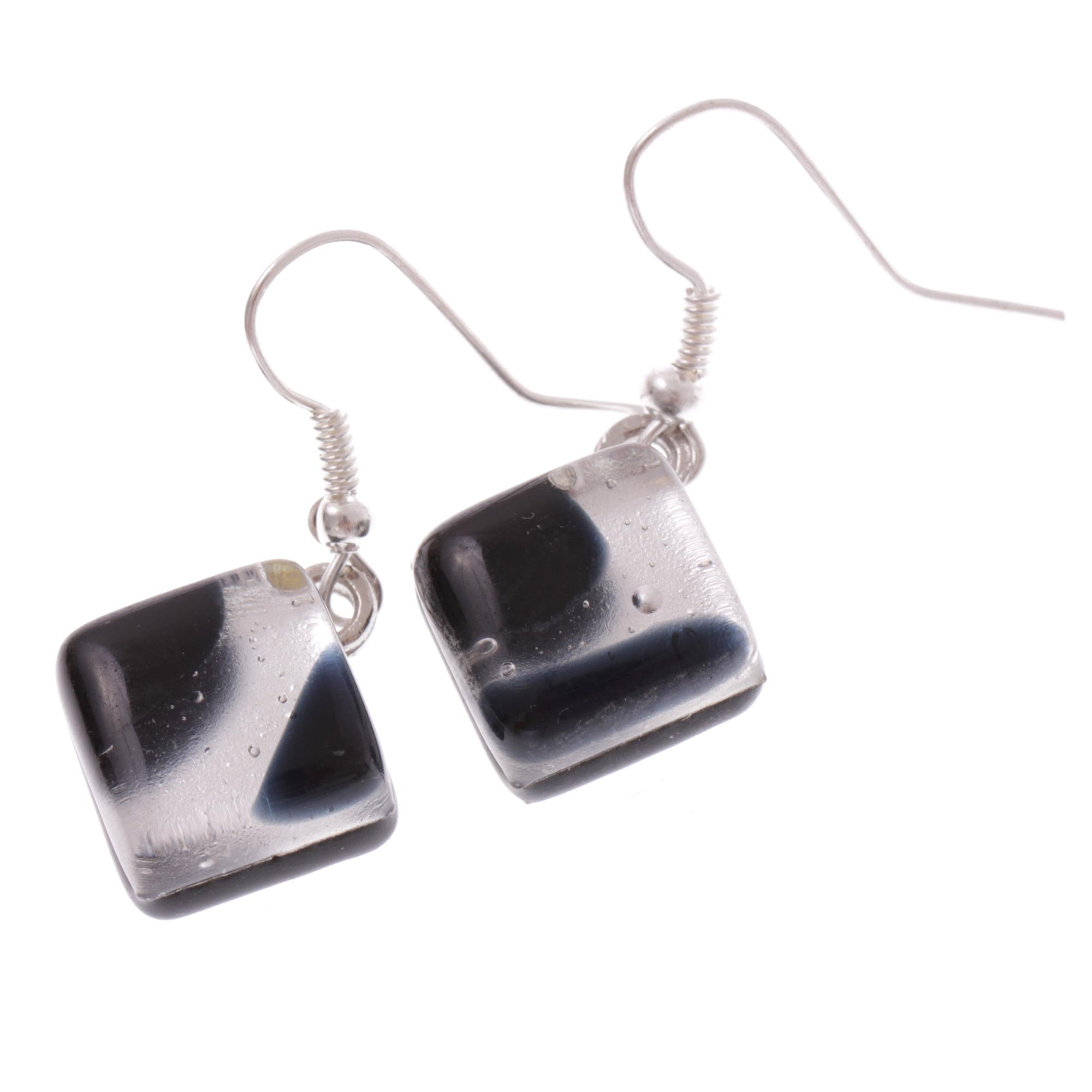 Ashley Muranoglas Ohrhänger Schwarz/Silber III; Muranoglas mit echtem Blattsilber; hypoallergene, hochwertig versilberte äußere Metallteile