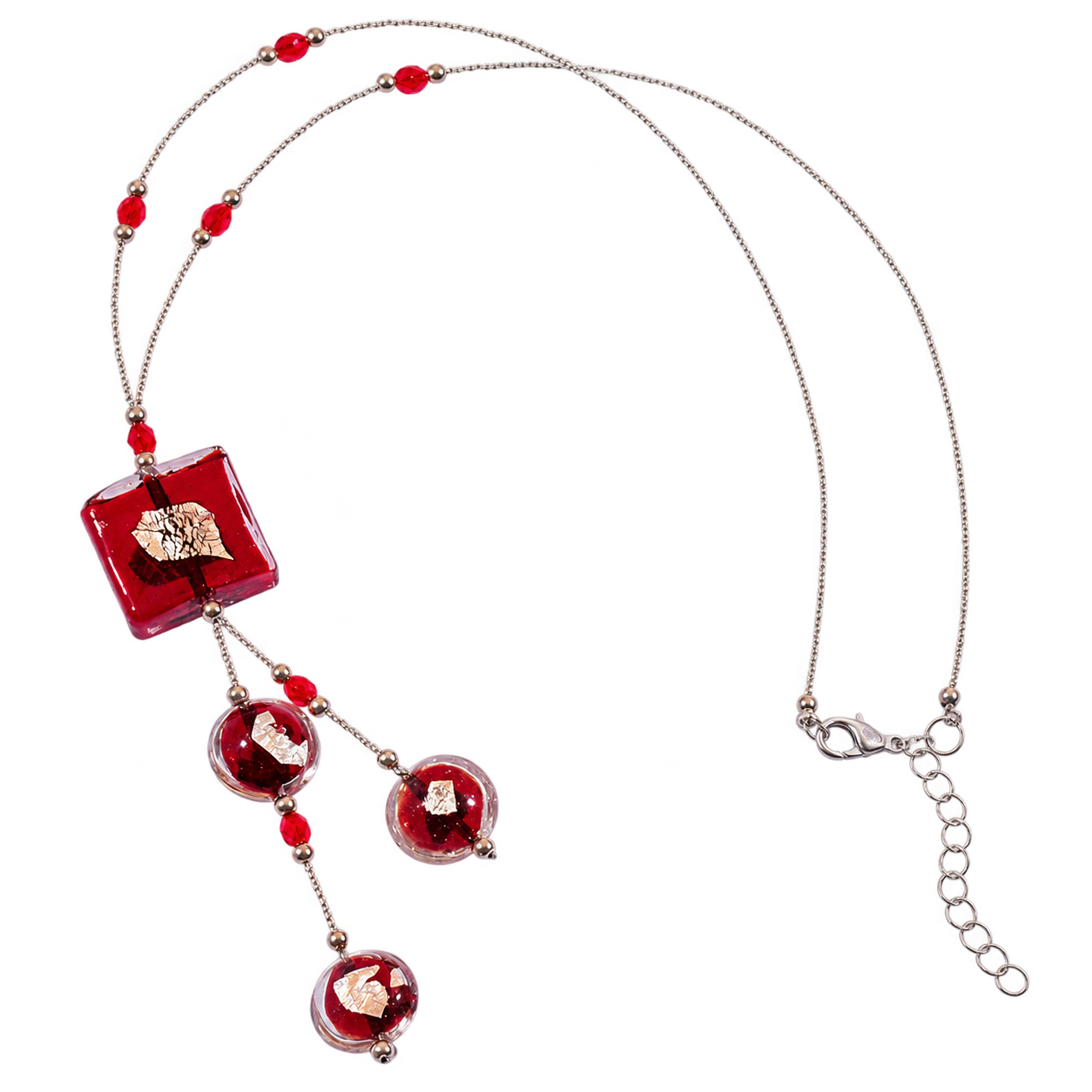 Murano Glas Collier "Ellen" rot-silber