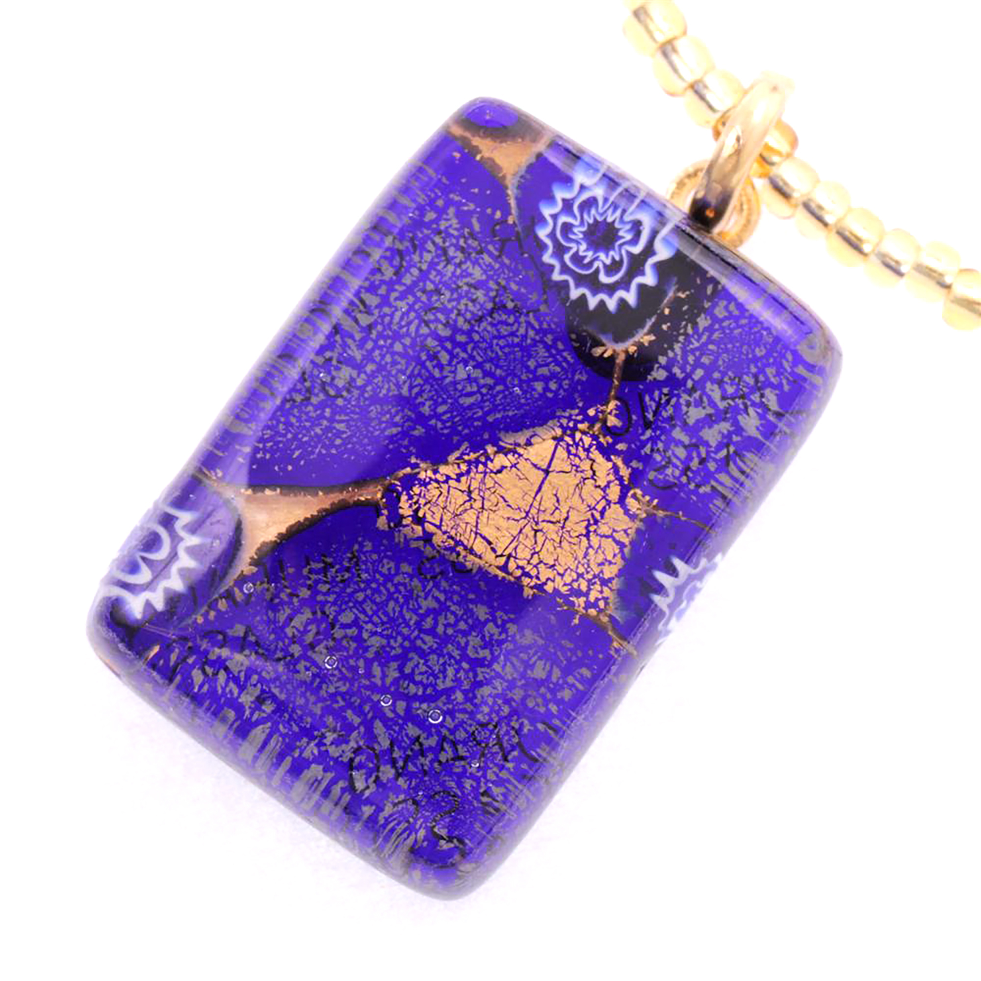 Rechteck Anhänger "Swan II" Murano Glas-blau-gold