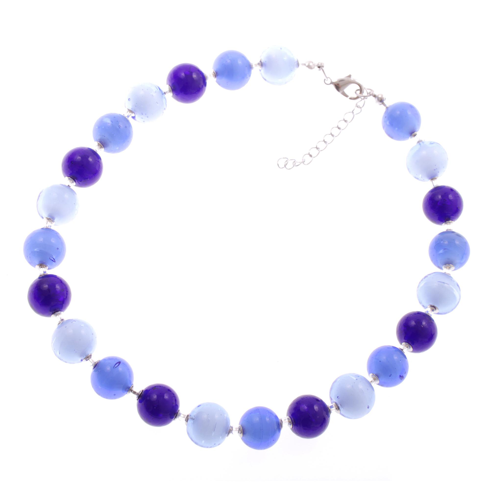 Kugel Collier "Verona" Murano Glas Halskette -blau-silber