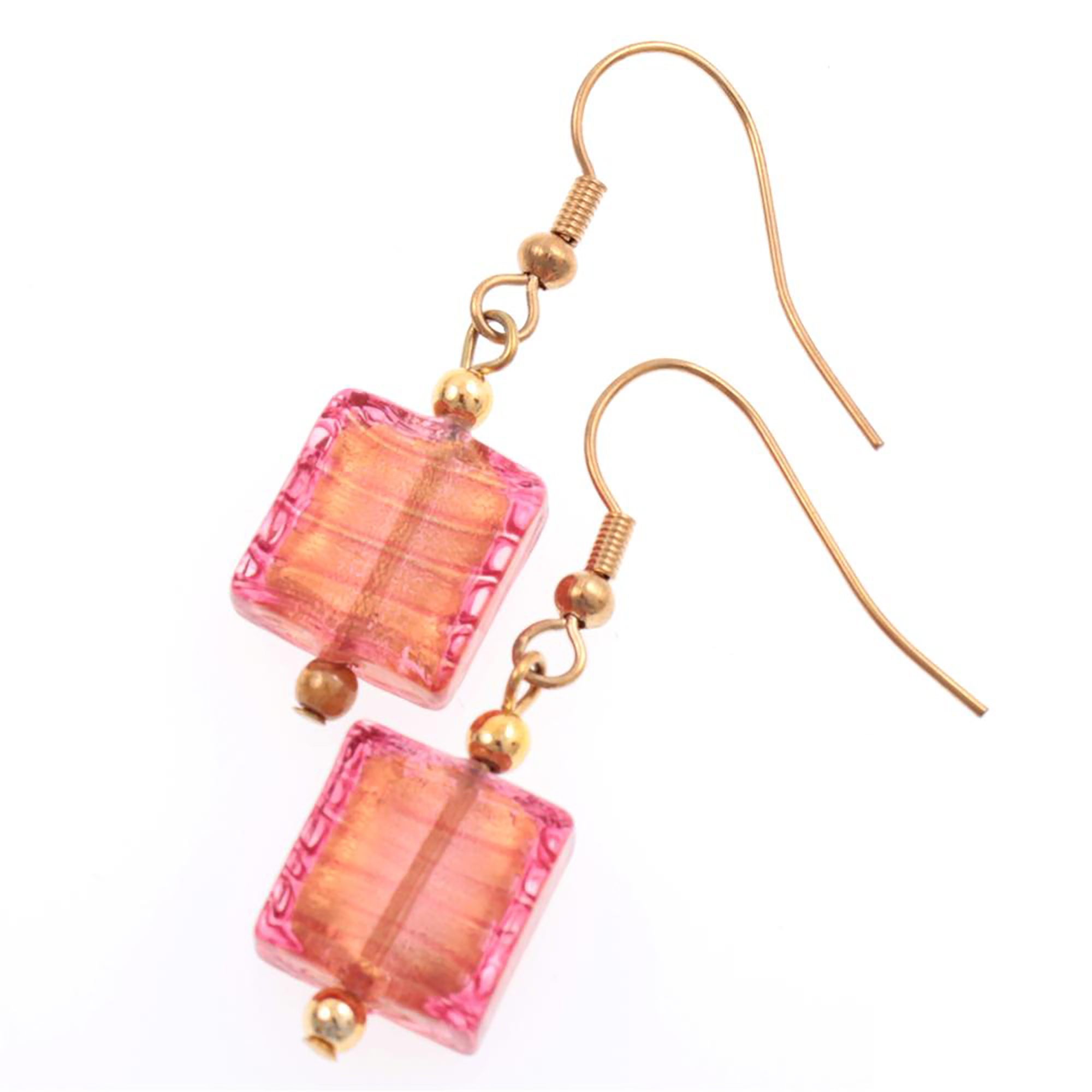 Murano Glas Ohrhaken "Mel" Ohrring Ohrschmuck-rosa-gold