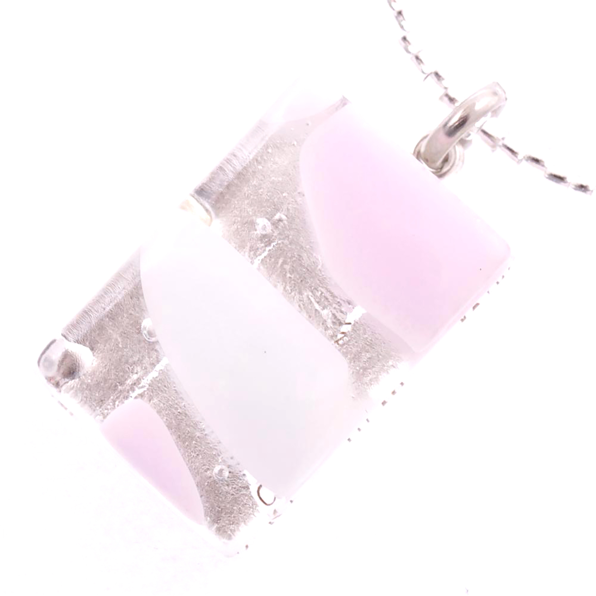 Rechteck Anhänger "Swan II" Murano Glas-rosa-weiß