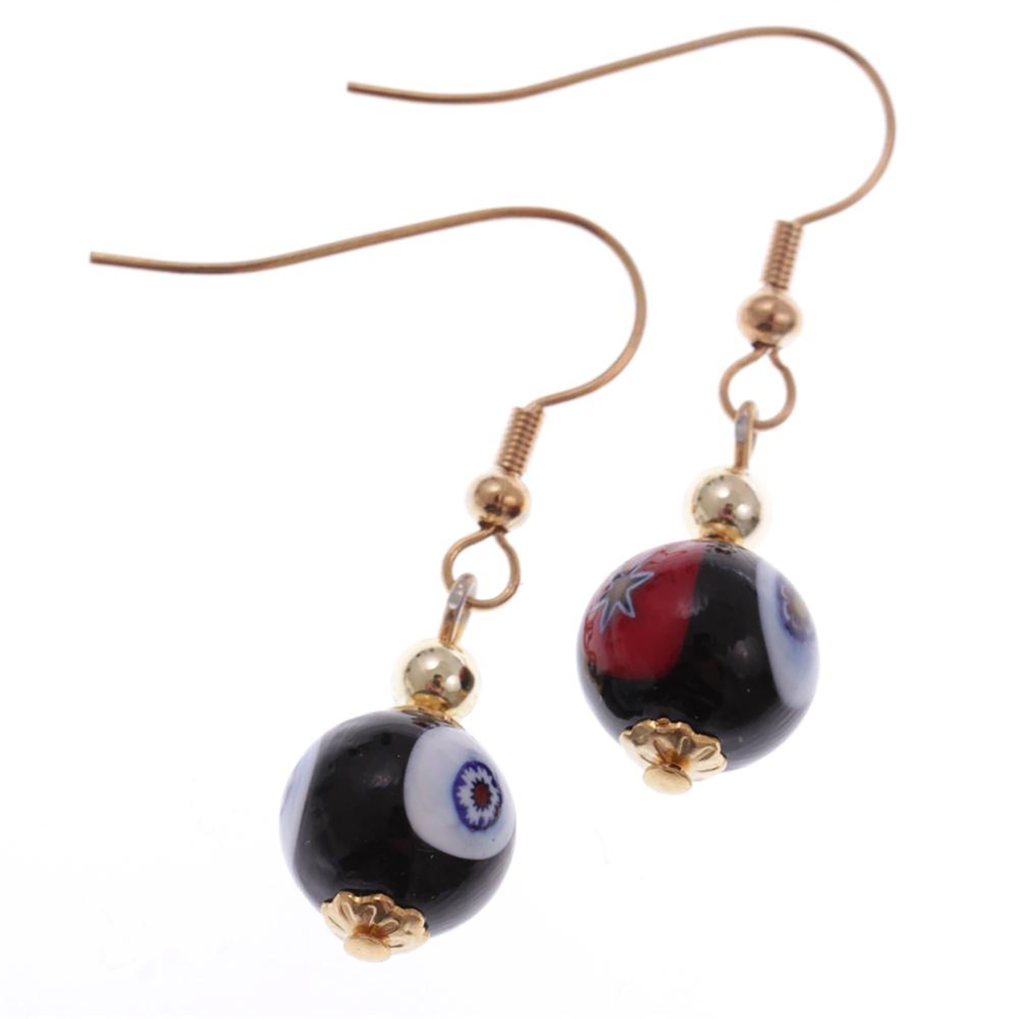 Murano Glas Ohrhaken "Black Mille Fiori 10" Ohrschmuck Ohrhänger